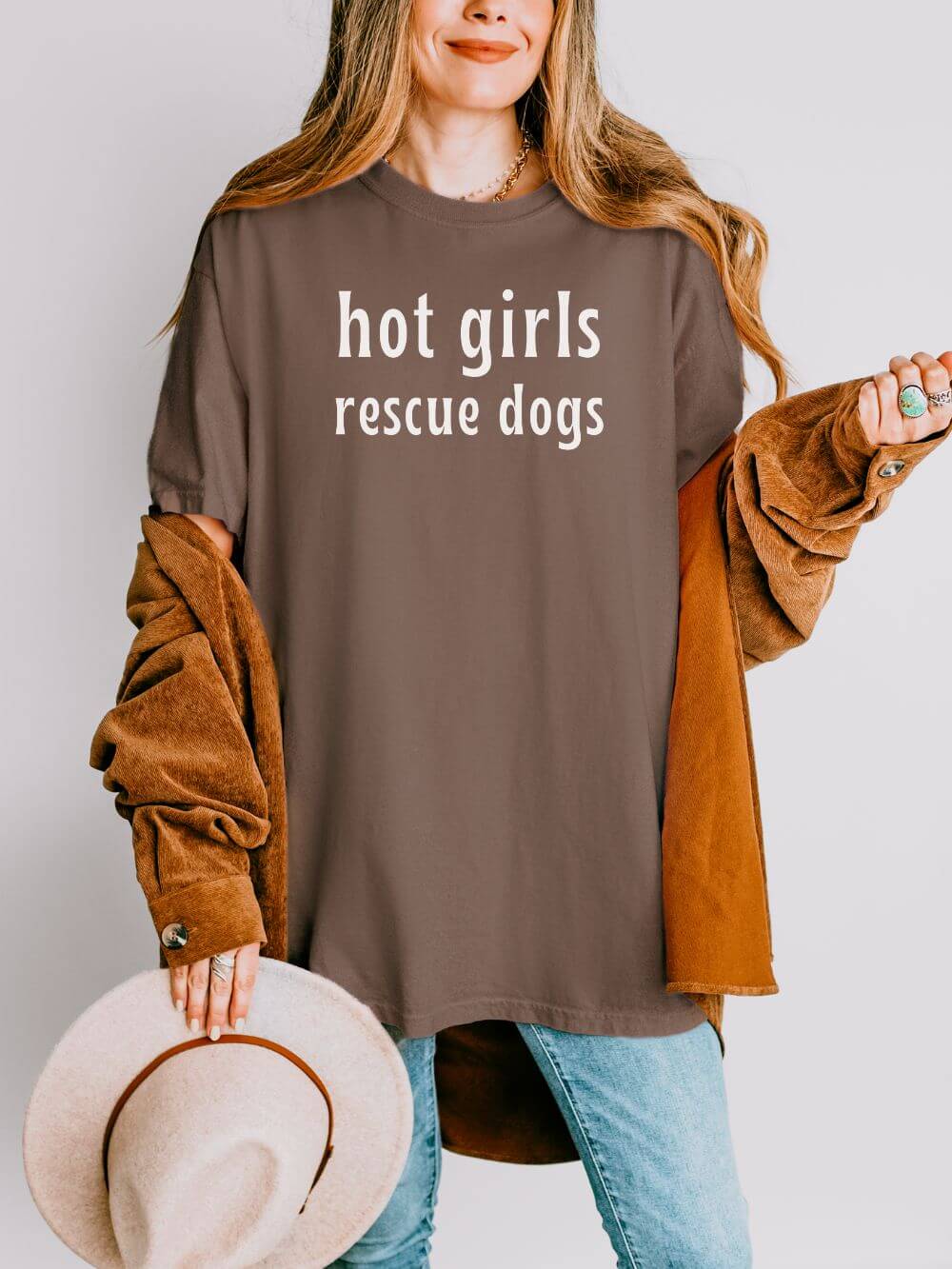 HotGirlsRescueDogsEspresso Hot Girls Rescue Dogs Comfort Colors Unisex Dog Mom T-Shirt - Image 1
