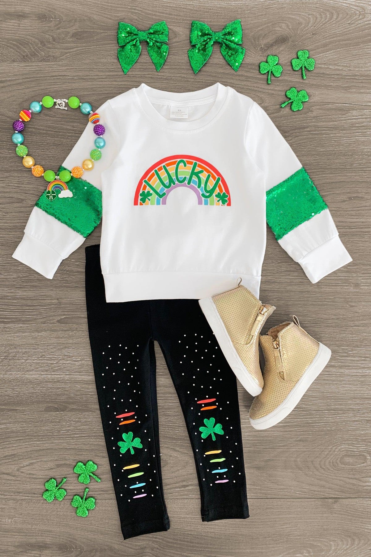 IMG_0044-Edit "Lucky" White Rainbow Legging Set - Image 1