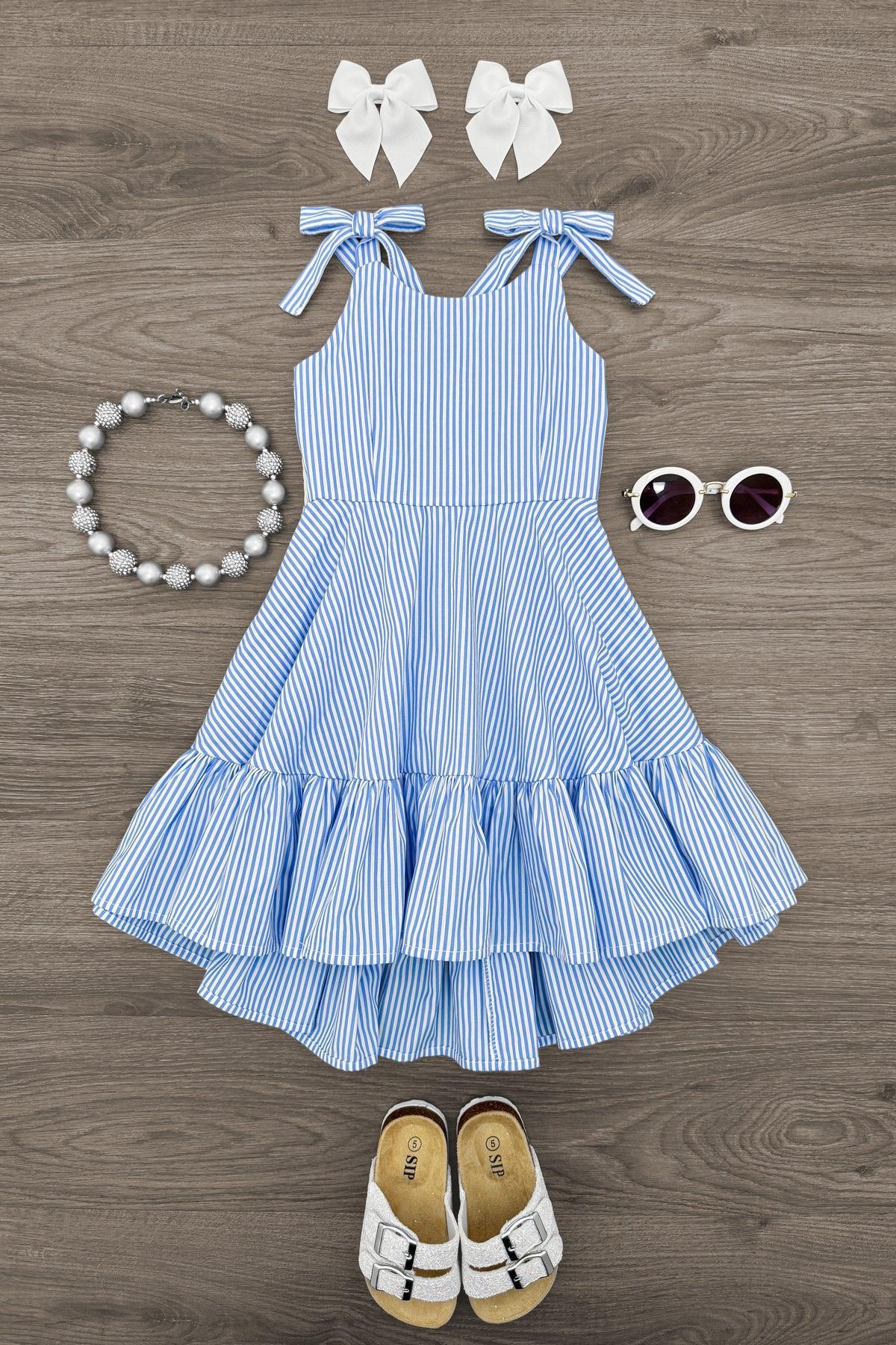 IMG_0064-Edit Blue Stripe Bow Tank Dress - Image 1