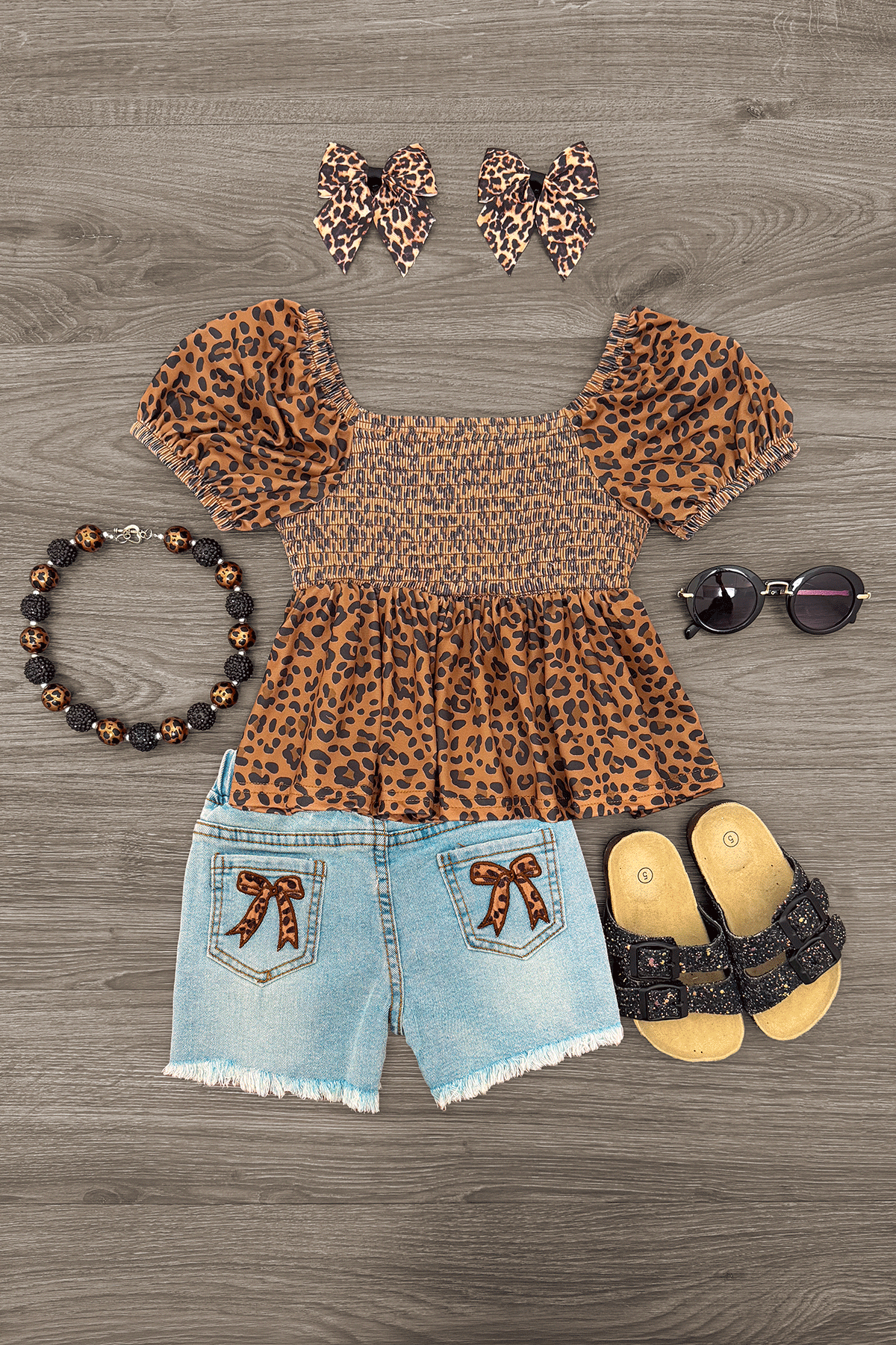 IMG_0101-Edit Cheetah Print Bow Denim Short Set - Image 1