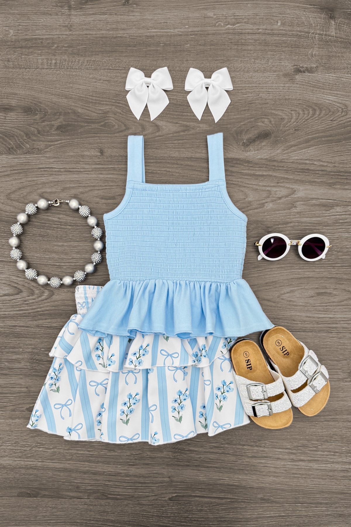 IMG_0313-Edit Blue Floral Bows Skirt Set - Image 1