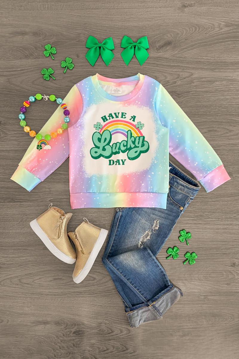 IMG_0717-Edit-1 "Have A Lucky Day" Pastel Rainbow Top - Image 1