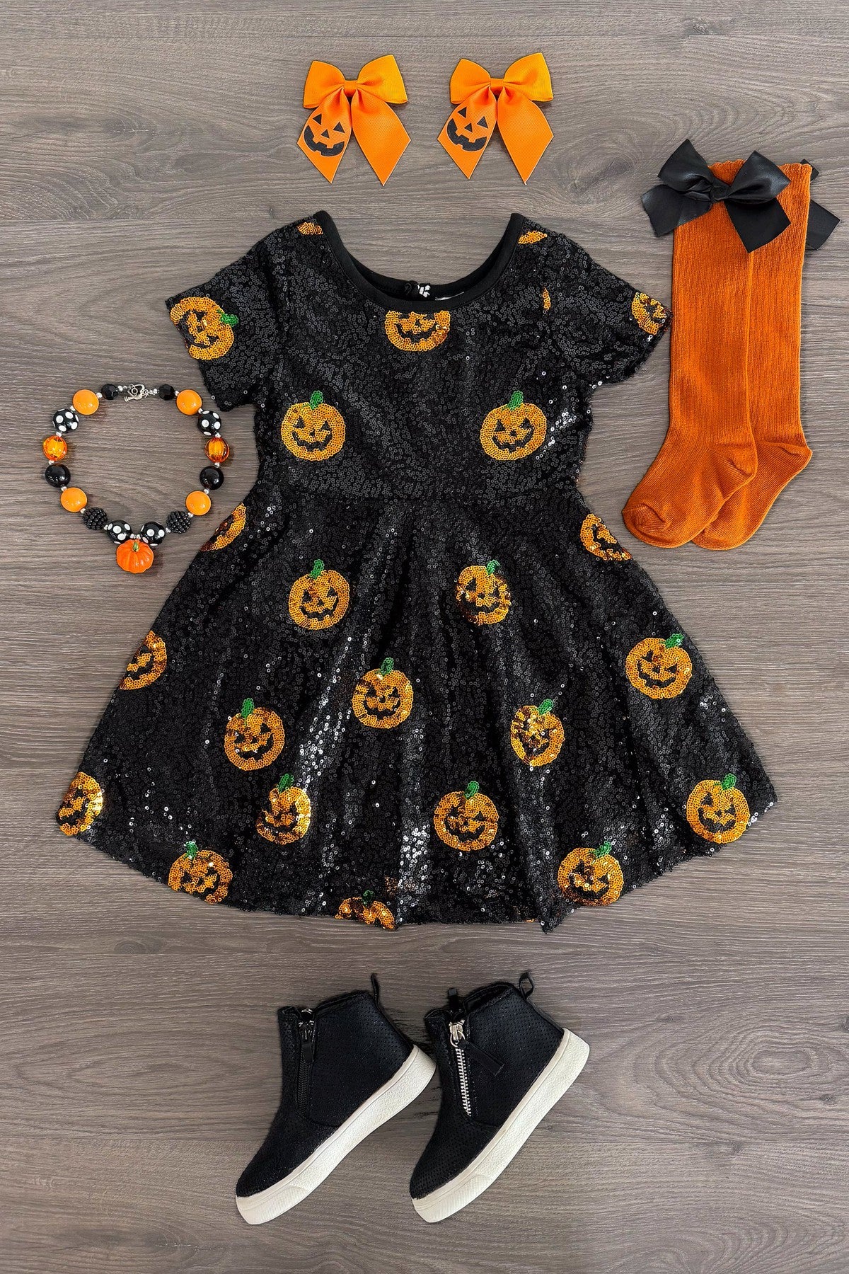 IMG_0899-Edit-2 Black Sequin Jack-O'-Lantern Dress - Image 1