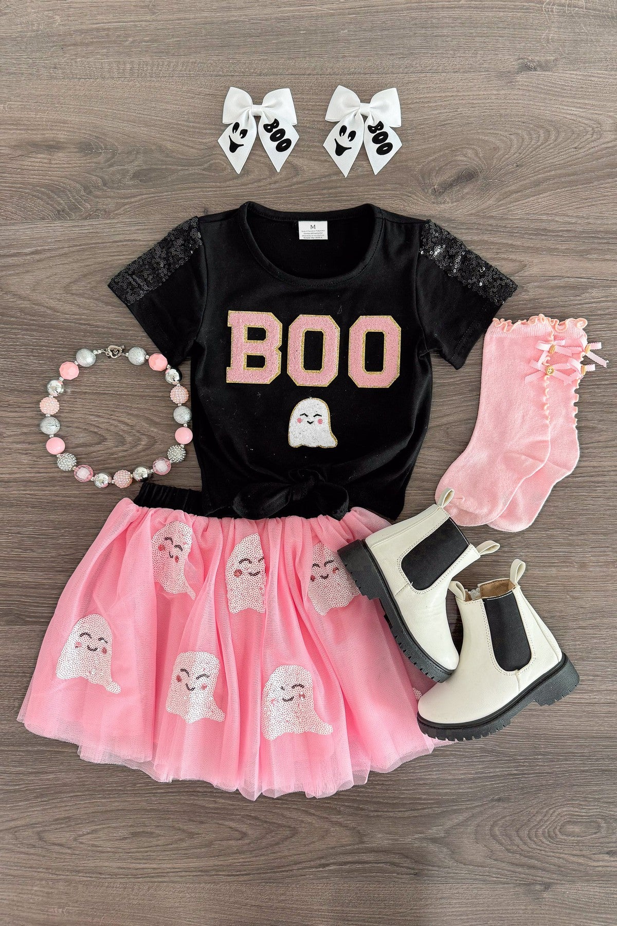 IMG_0910-Edit "Boo" Black & Pink Sequin Tutu Skirt Set - Image 1