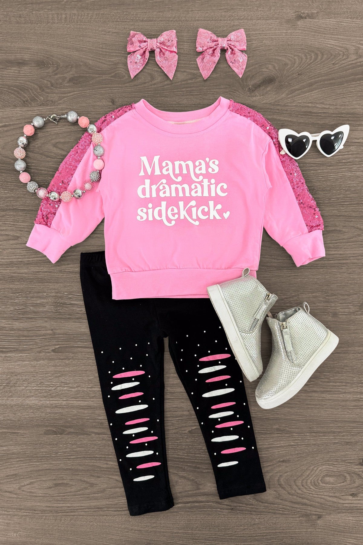 IMG_0937-Edit "Mama's Dramatic Sidekick" Pink Legging Set - Image 1