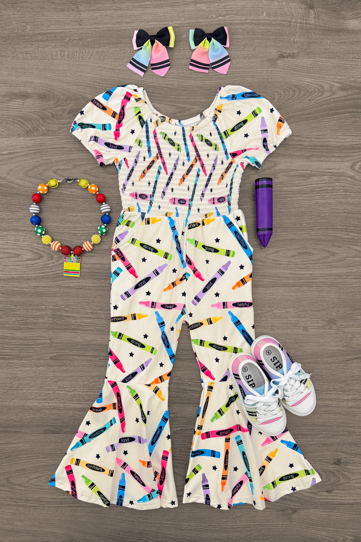 IMG_1359-Edit Crayons & Stars Flare Jumpsuit - Image 1