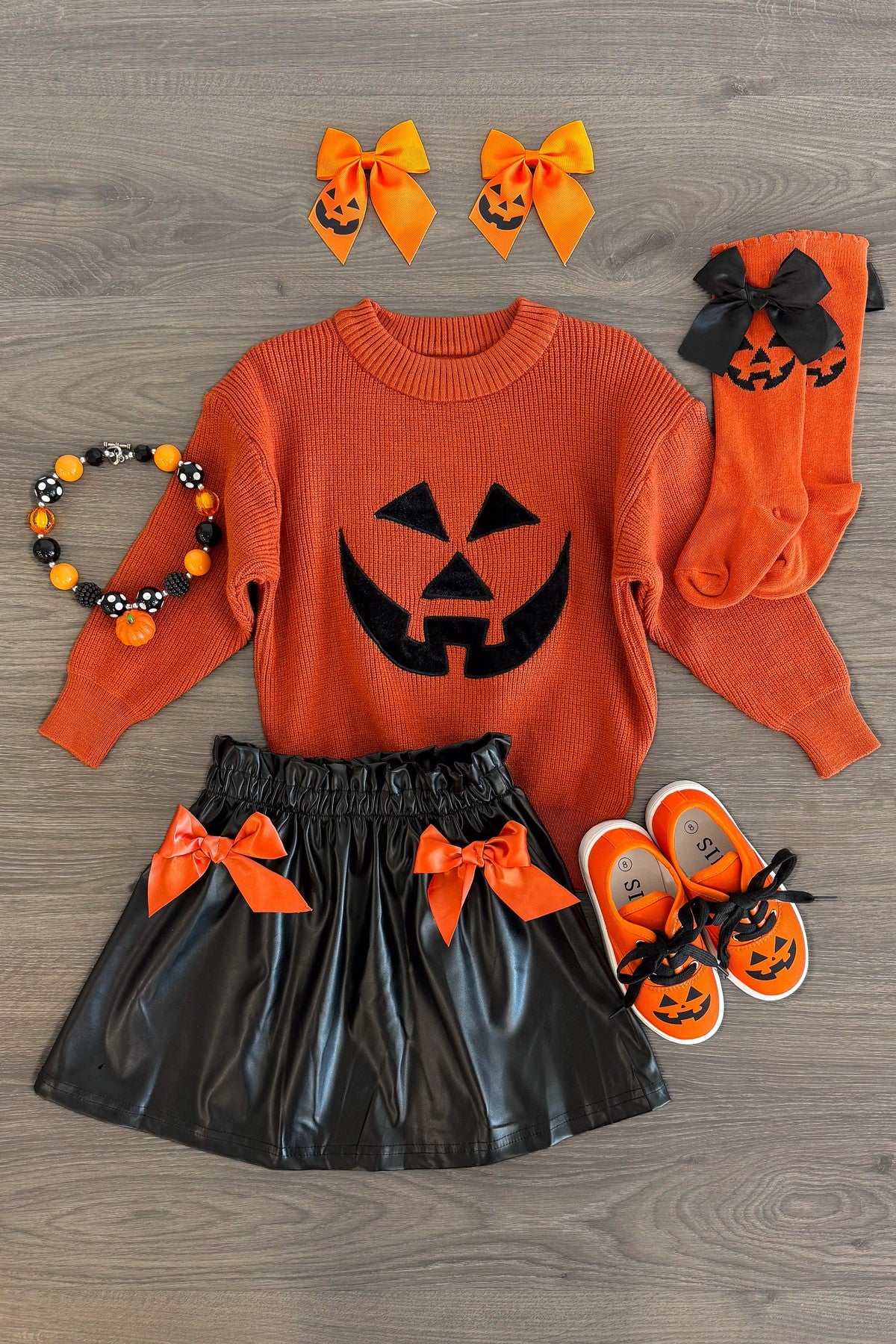 IMG_1361-Edit Jack-O'-Lantern Sweater Pleather Skirt Set - Image 1