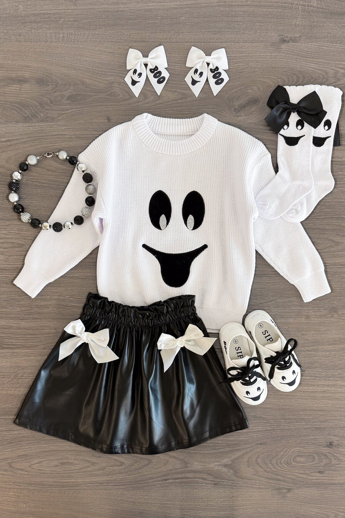 IMG_1371-Edit Black & White Ghost Pleather Skirt Set - Image 1