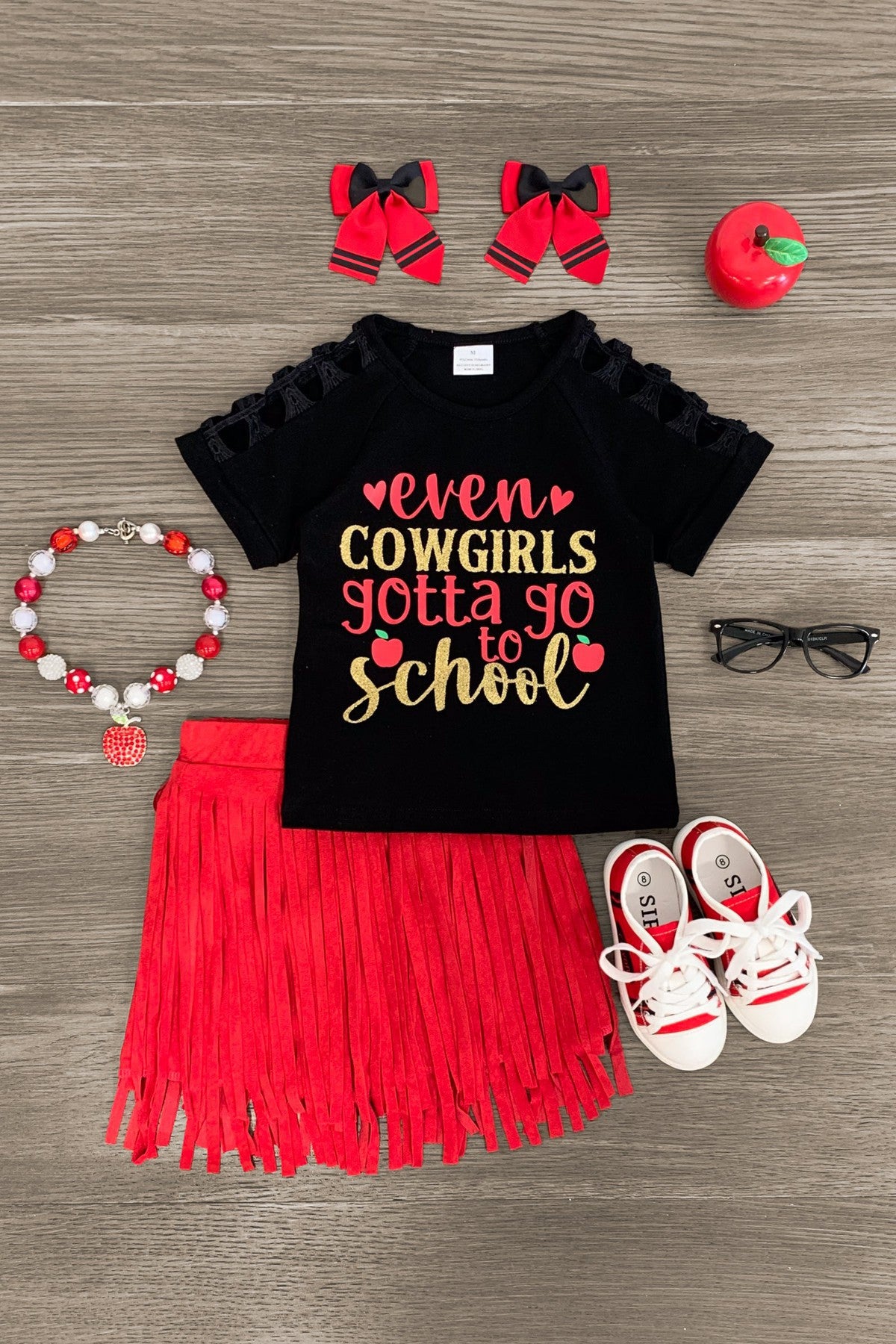 IMG_1373-Edit_32c6ac64-a83e-4025-be65-2bfc11d0ed93 "Even Cowgirls Gotta Go To School" Suede Skirt Set - Image 1