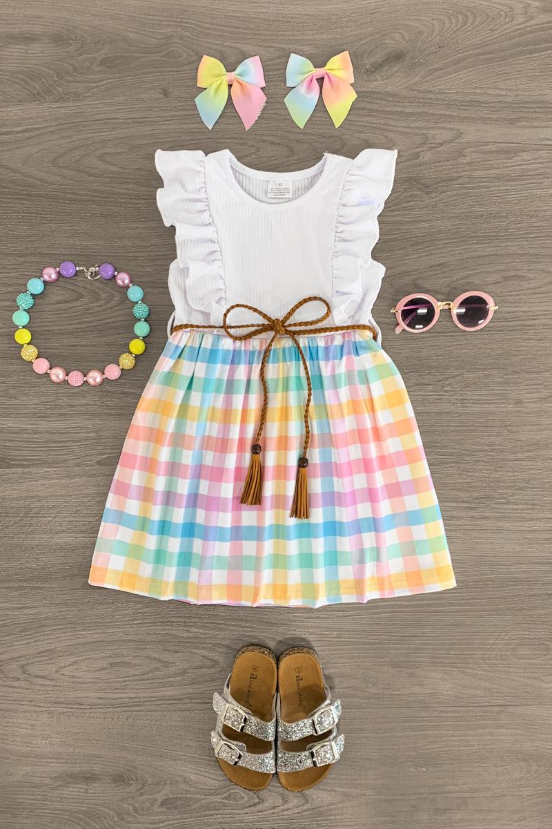IMG_1375-Edit White Pastel Rainbow Plaid Dress - Image 1