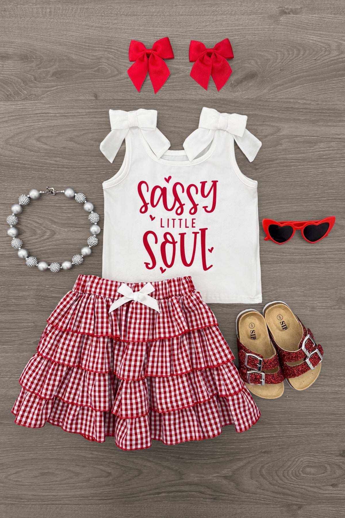 IMG_1419-Edit-Edit "Sassy Little Soul" Red Gingham Skirt Set - Image 1