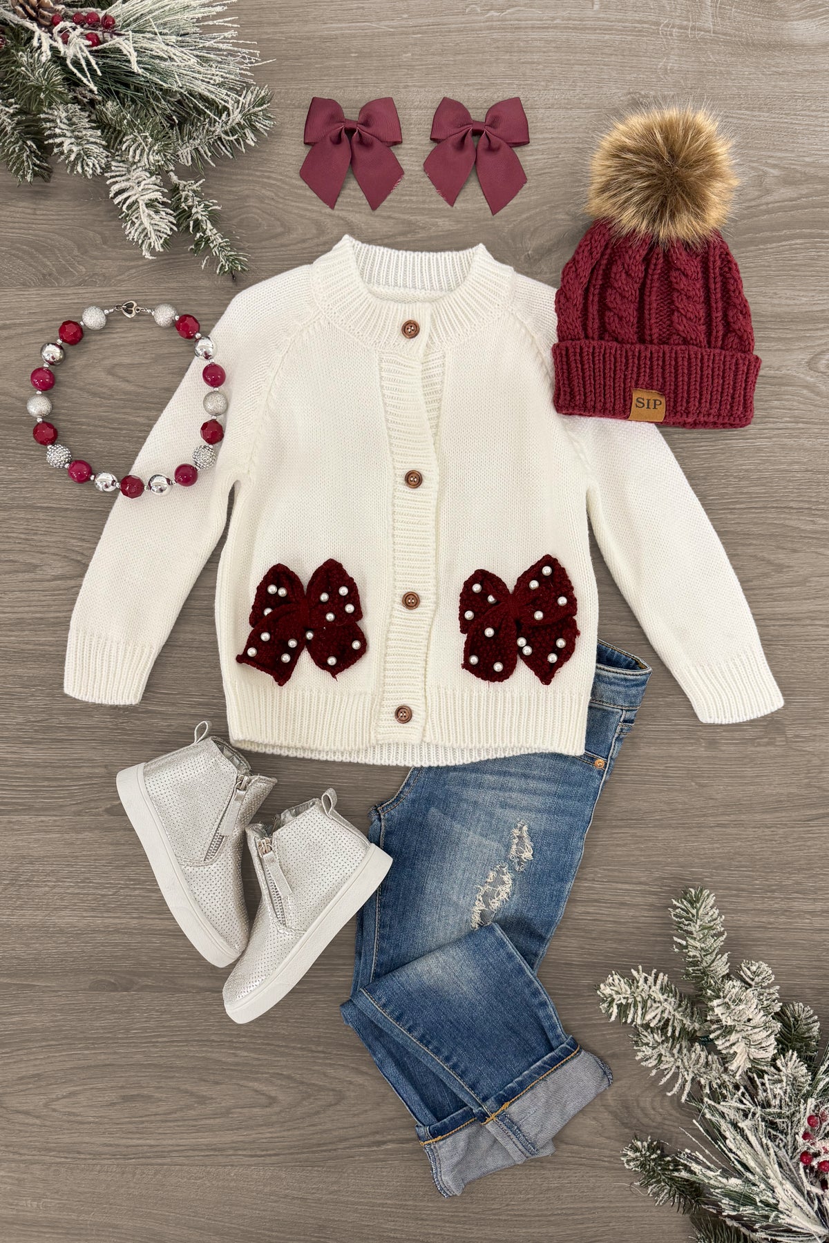 IMG_1760-Edit-2 Cream Bow Sweater Cardigan - Image 1
