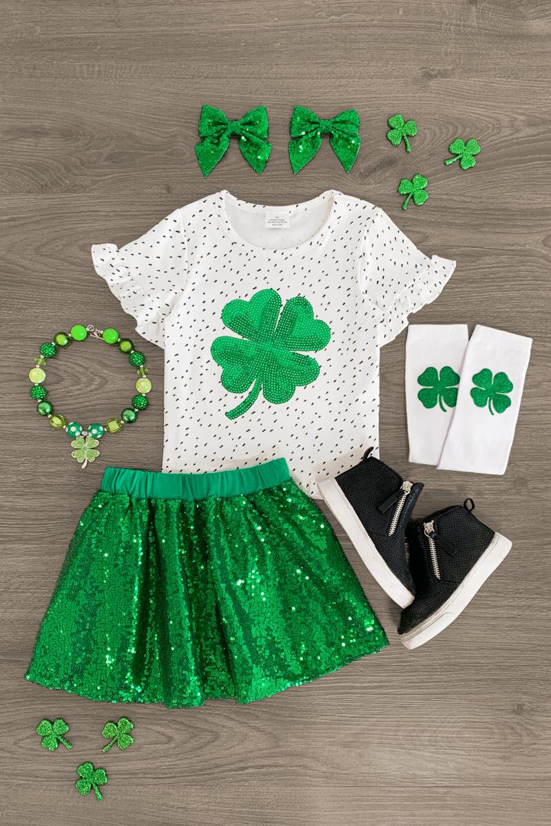 IMG_1898-Edit-2 Green Sequin Shamrock Skirt Set - Image 1