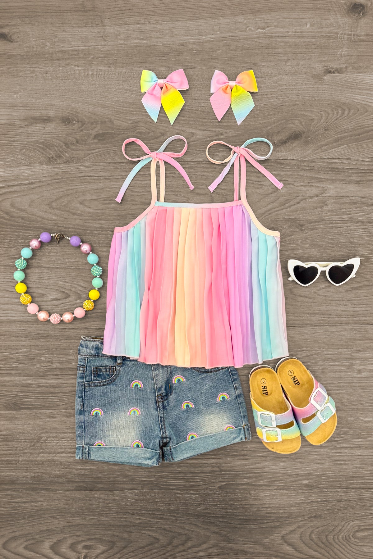 IMG_2191-Edit-Edit Pastel Rainbow Denim Short Set - Image 1