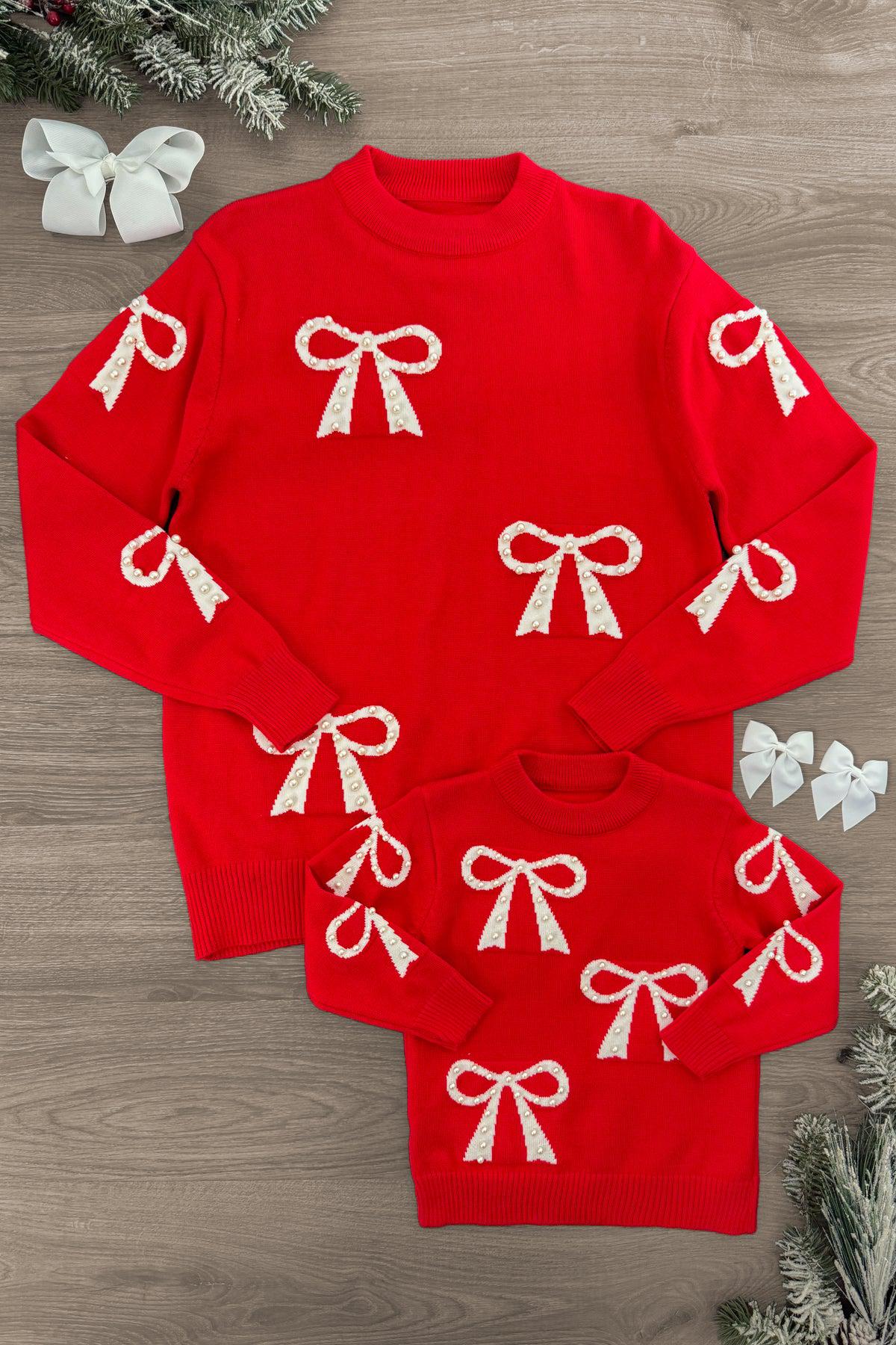 IMG_2382-Edit Mom & Me - Red Pearl Bow Sweater - Image 1