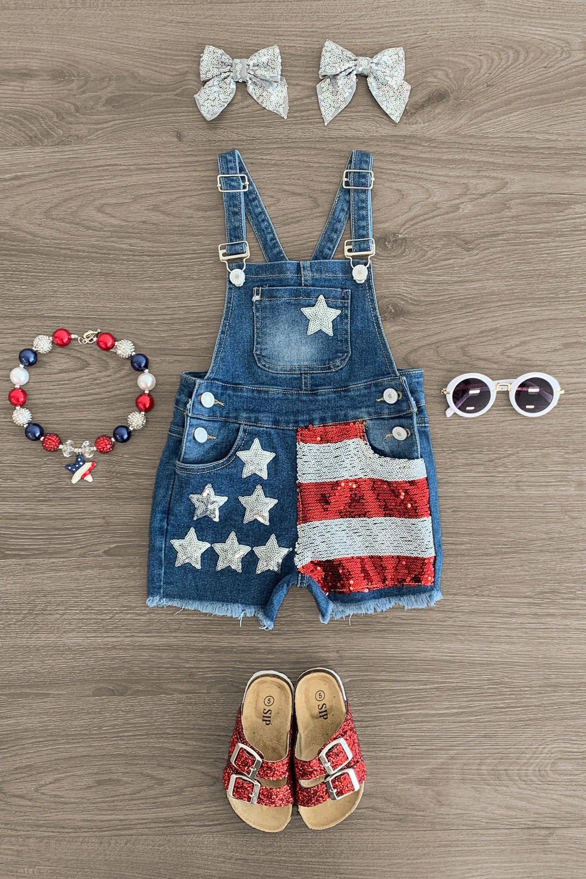 IMG_2711-Edit Stars & Stripes Sequin Denim Overalls - Image 1