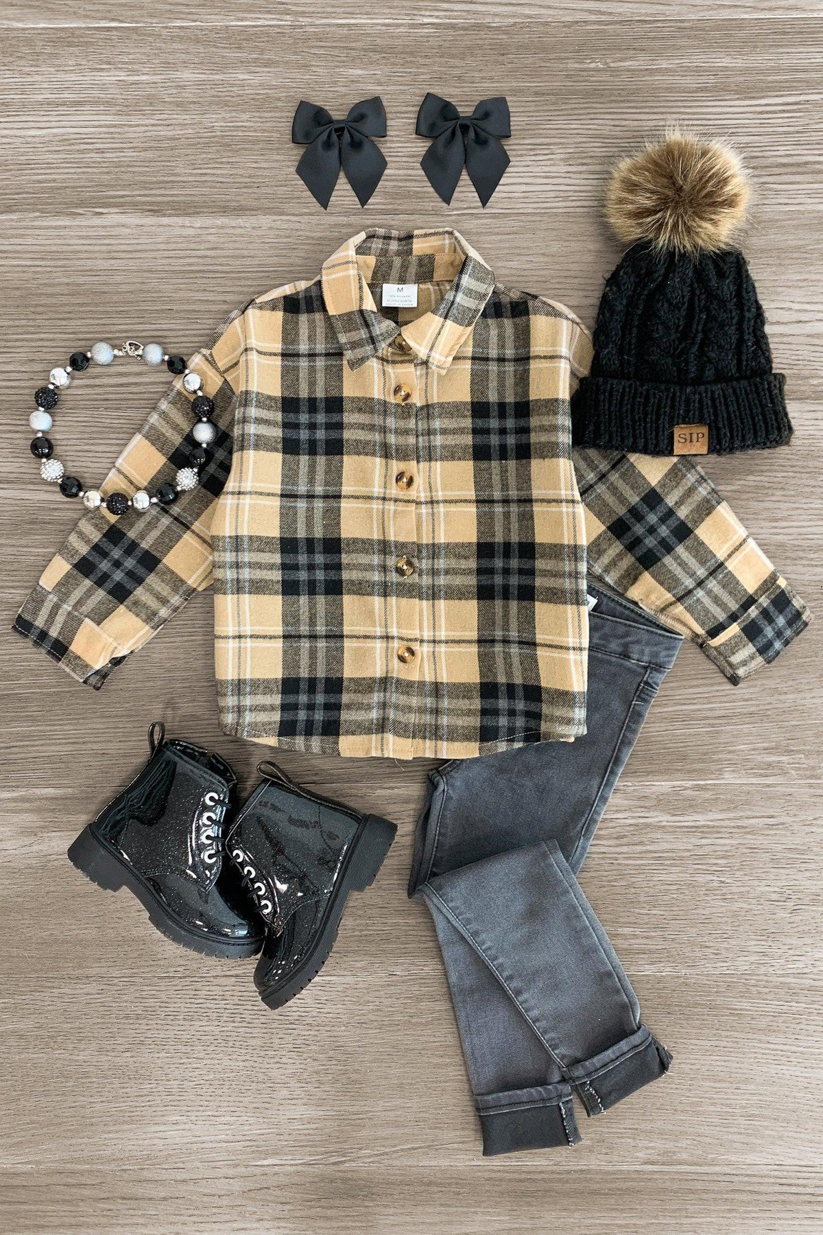 IMG_3223-Edit Tan & Black Button Down Flannel - Image 1