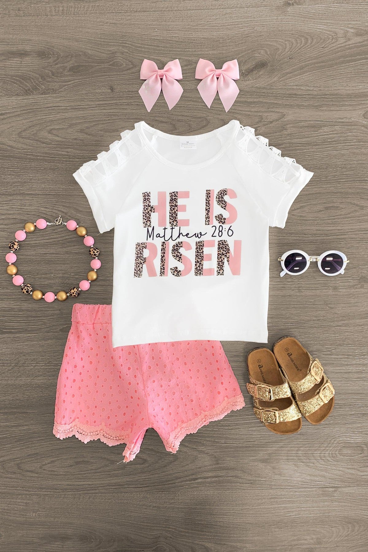 IMG_3322-Edit "He Is Risen" White & Pink Short Set - Image 1