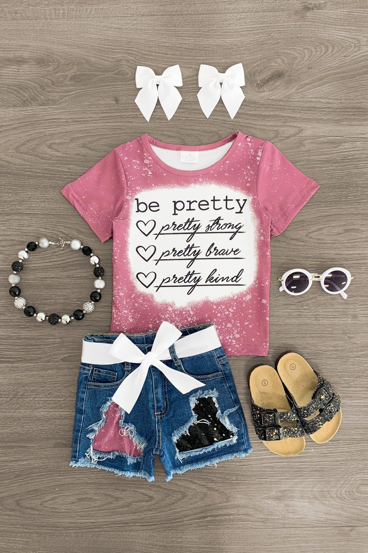IMG_3363-Edit "Be Pretty..." Distressed Denim Short Set - Image 1