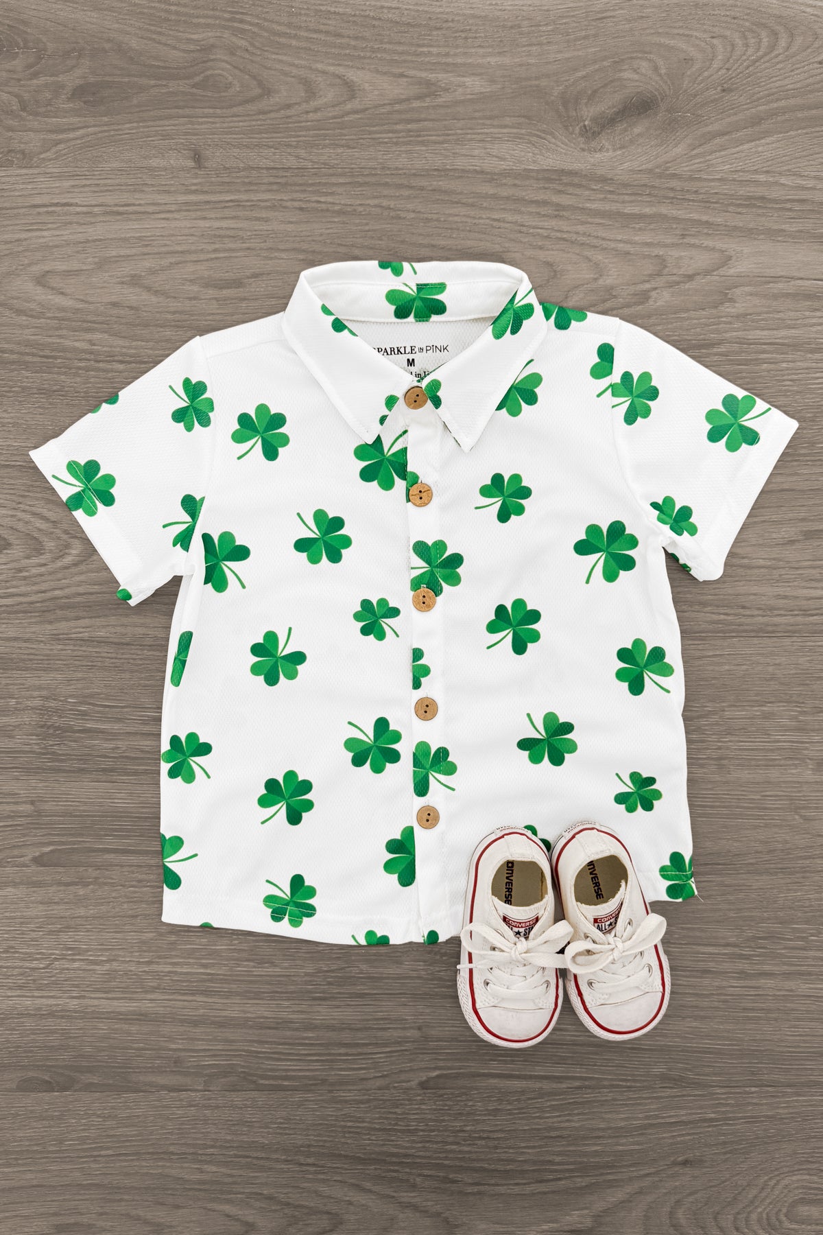 IMG_3582-Edit White Shamrock Button Down Top - Image 1
