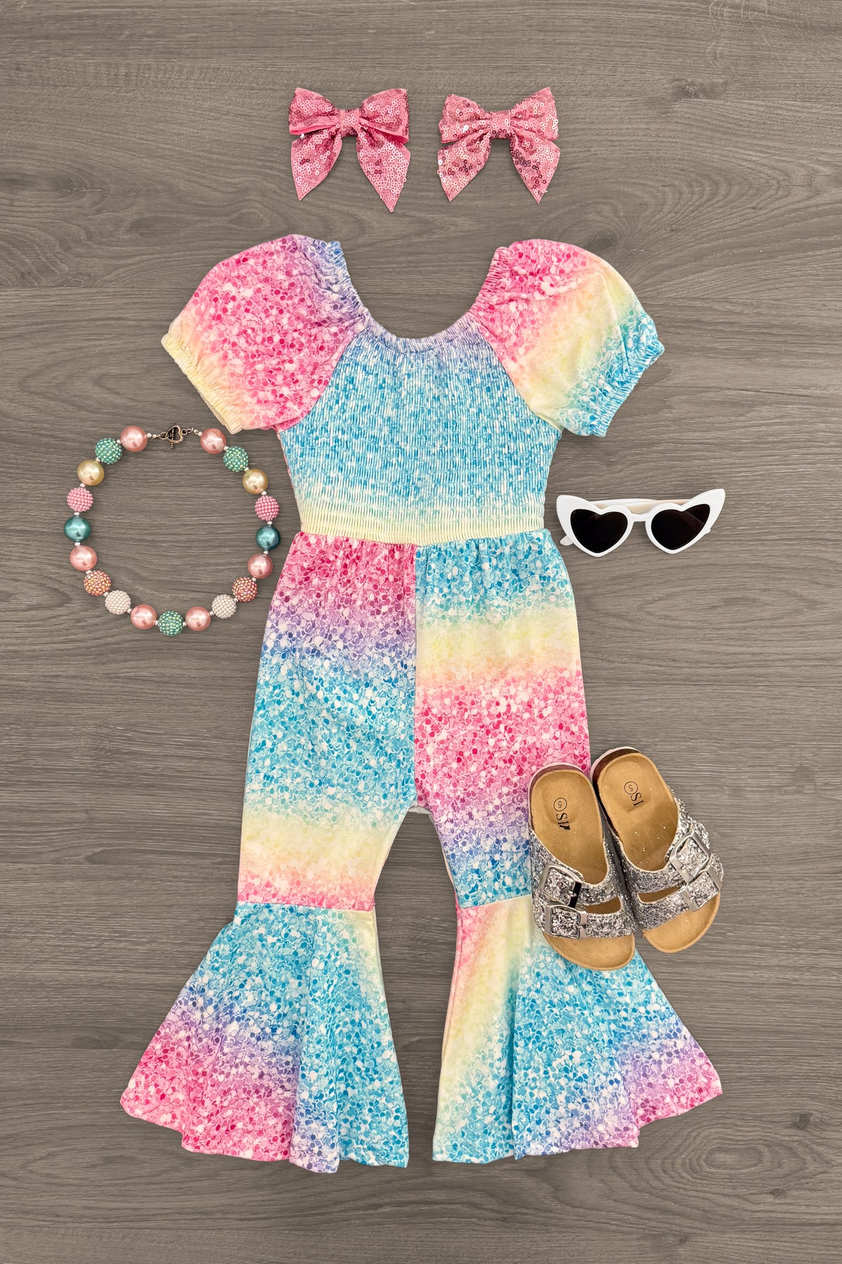 IMG_3797-Edit-Edit Rainbow Sequin Glitter Print Jumpsuit - Image 1