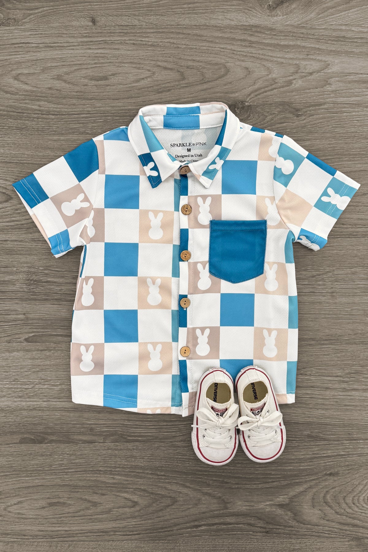 IMG_3907-Edit Blue Checkered Bunny Button Down - Image 1