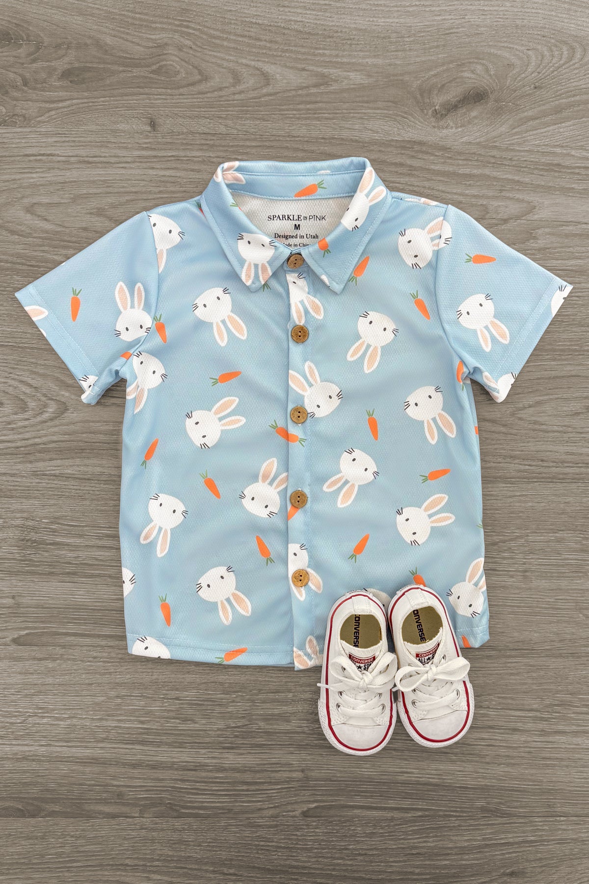IMG_3990-Edit Light Blue Bunny & Carrot Button Down - Image 1