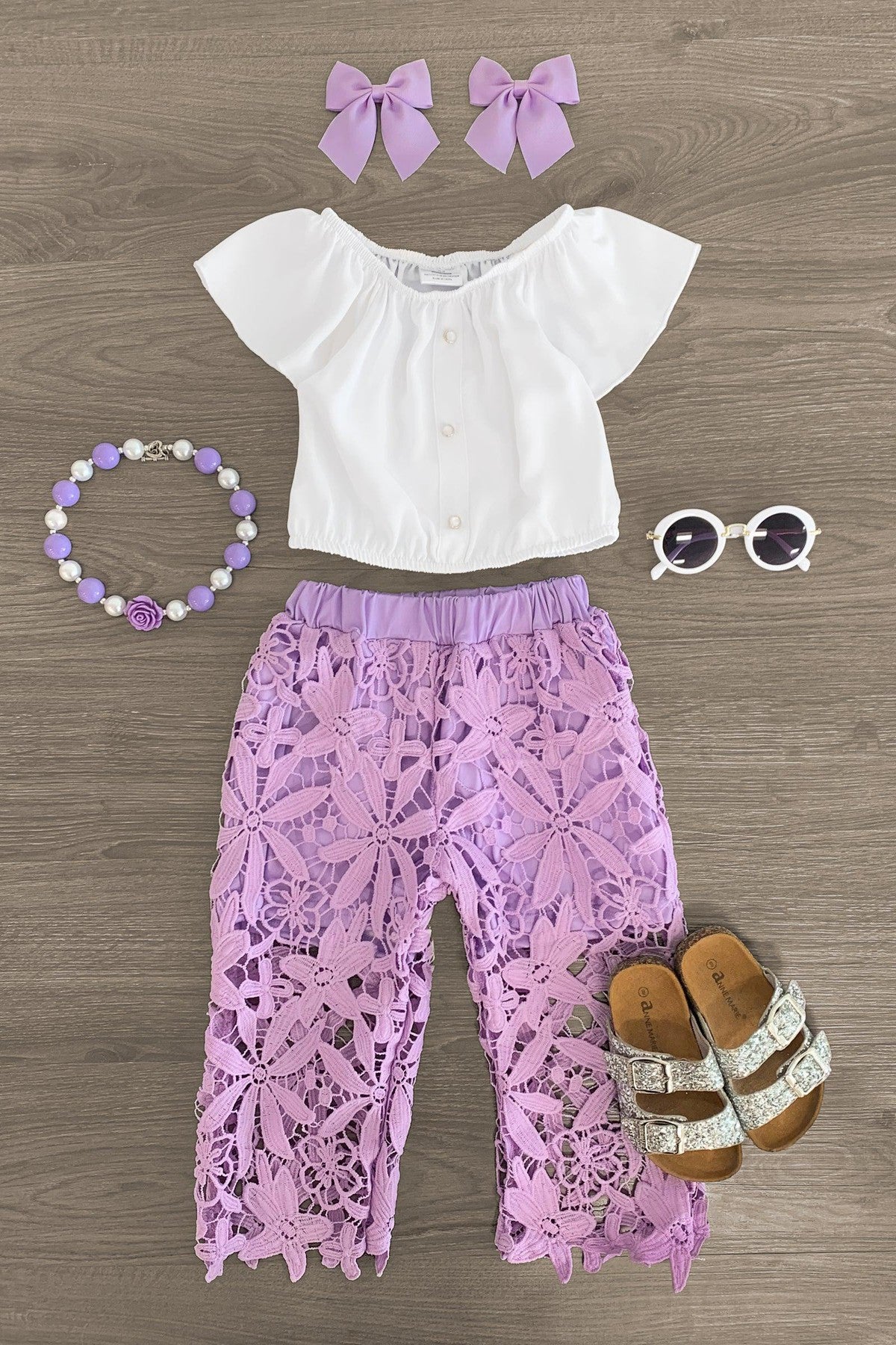 IMG_4174-Edit_9f2c4e8f-5bf9-4ad6-b5af-5220066511e5 Lavender Floral Lace Pant Set - Image 1