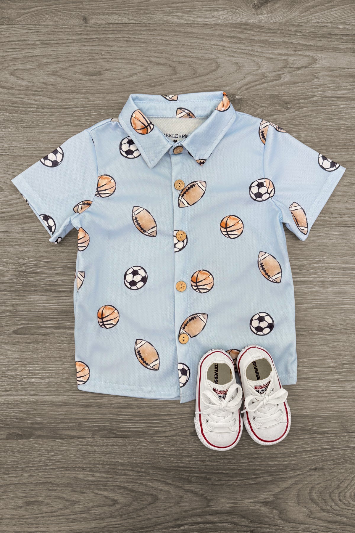 IMG_4188-Edit Light Blue Sports Ball Button Down Top - Image 1