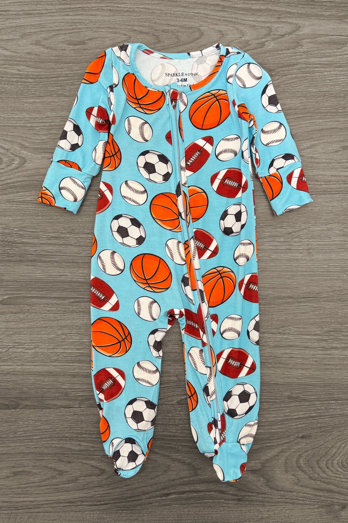 IMG_4203-Edit Blue Bamboo Sports Ball Onesie - Image 1