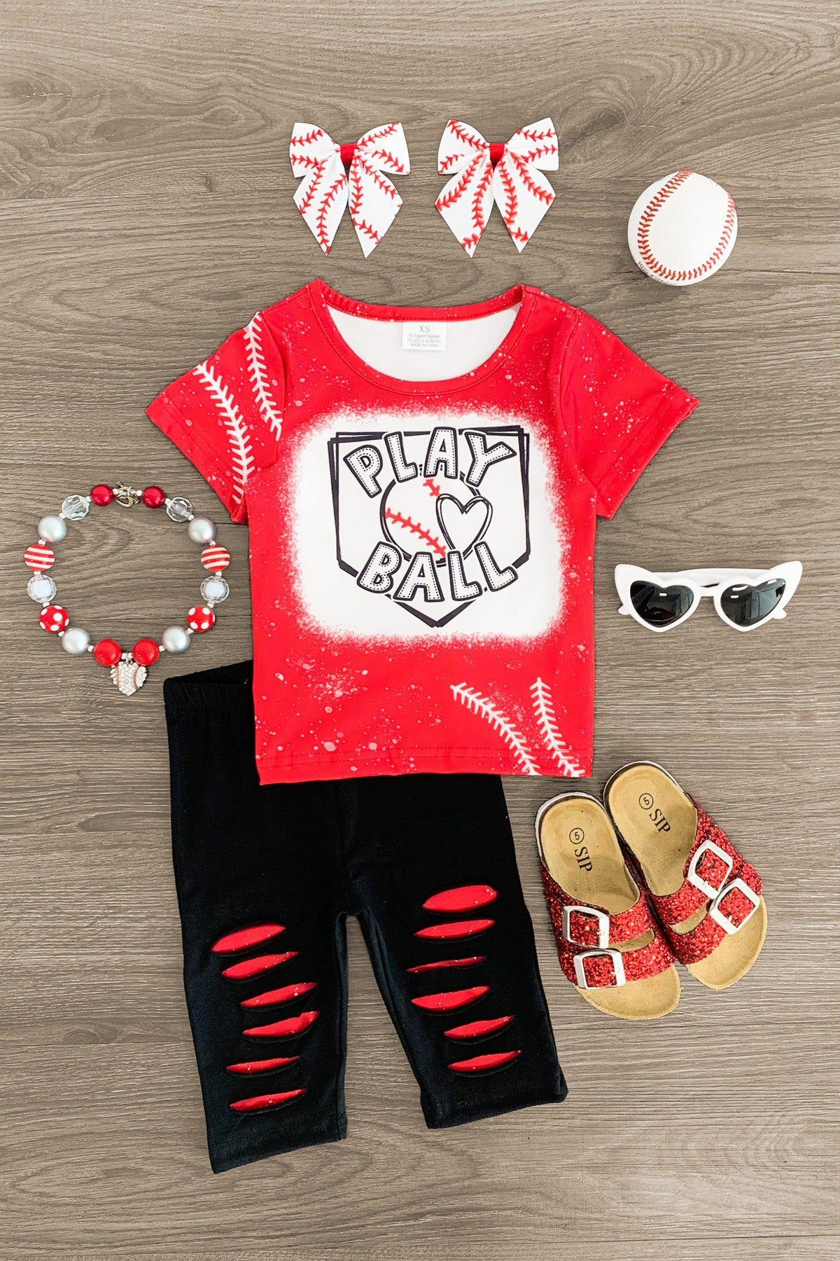 IMG_4436-Edit "Play Ball" Distressed Capri Set - Image 1