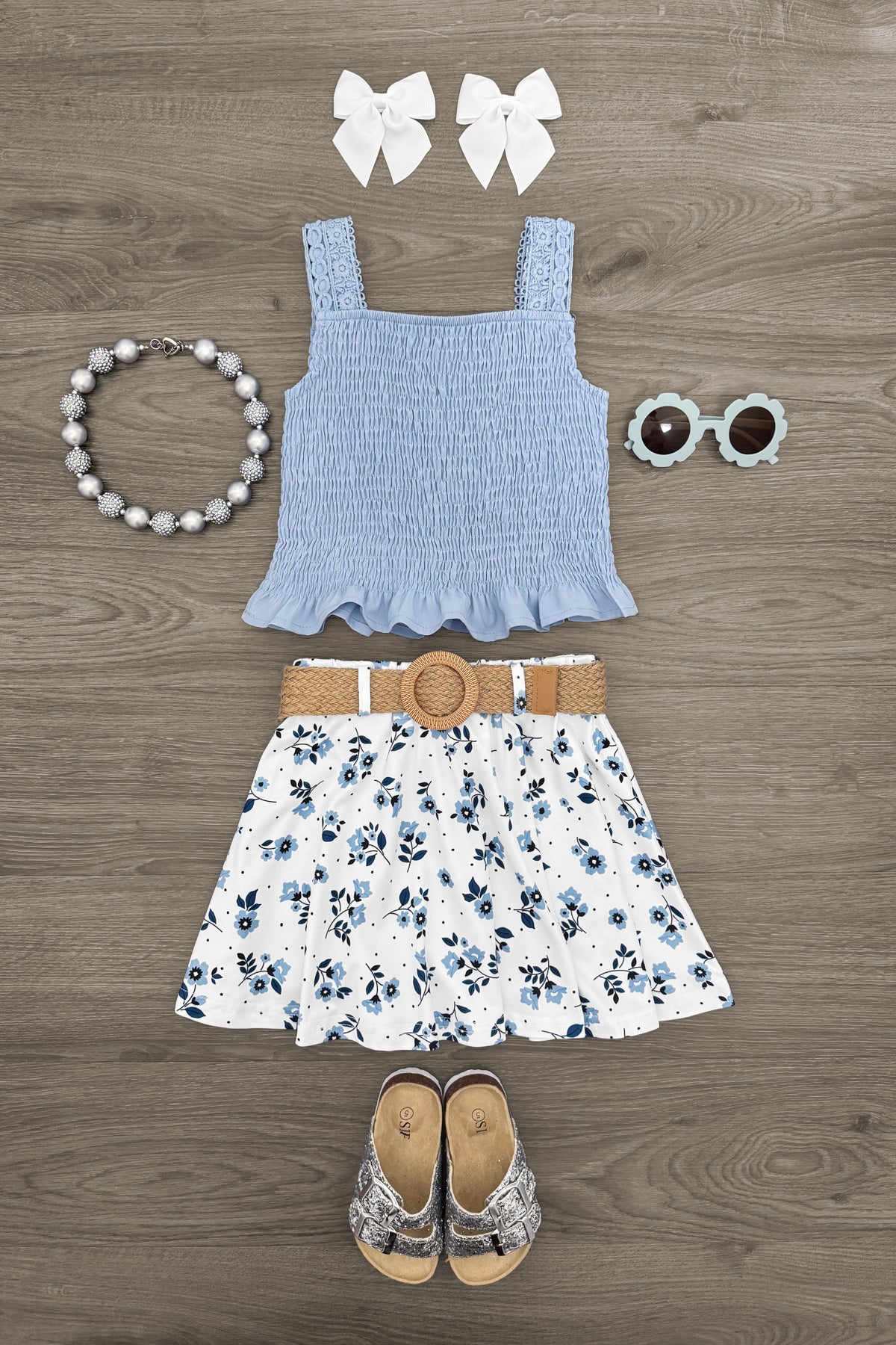 IMG_4513-Edit Dusty Blue Floral Skirt Set - Image 1