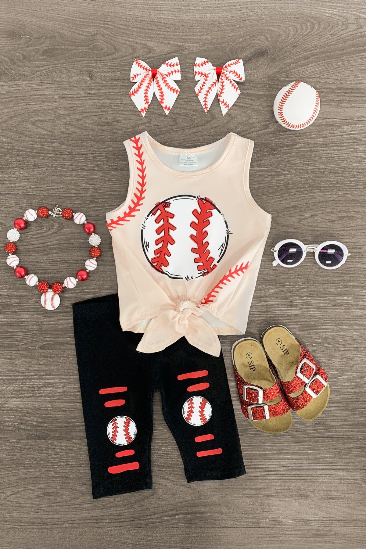 IMG_4573-Edit_52d30e21-0b2d-4d25-8be6-4fa4bc7fe873 Tan & Black Baseball Stitch Capri Set - Image 1