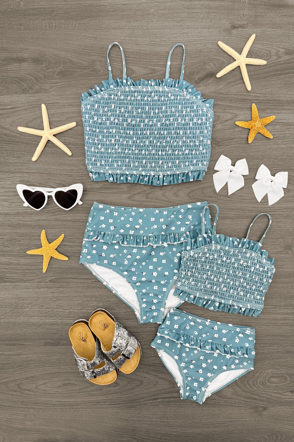IMG_4701-Edit Mom & Me - Blue Ruffle Floral Bikini - Image 1