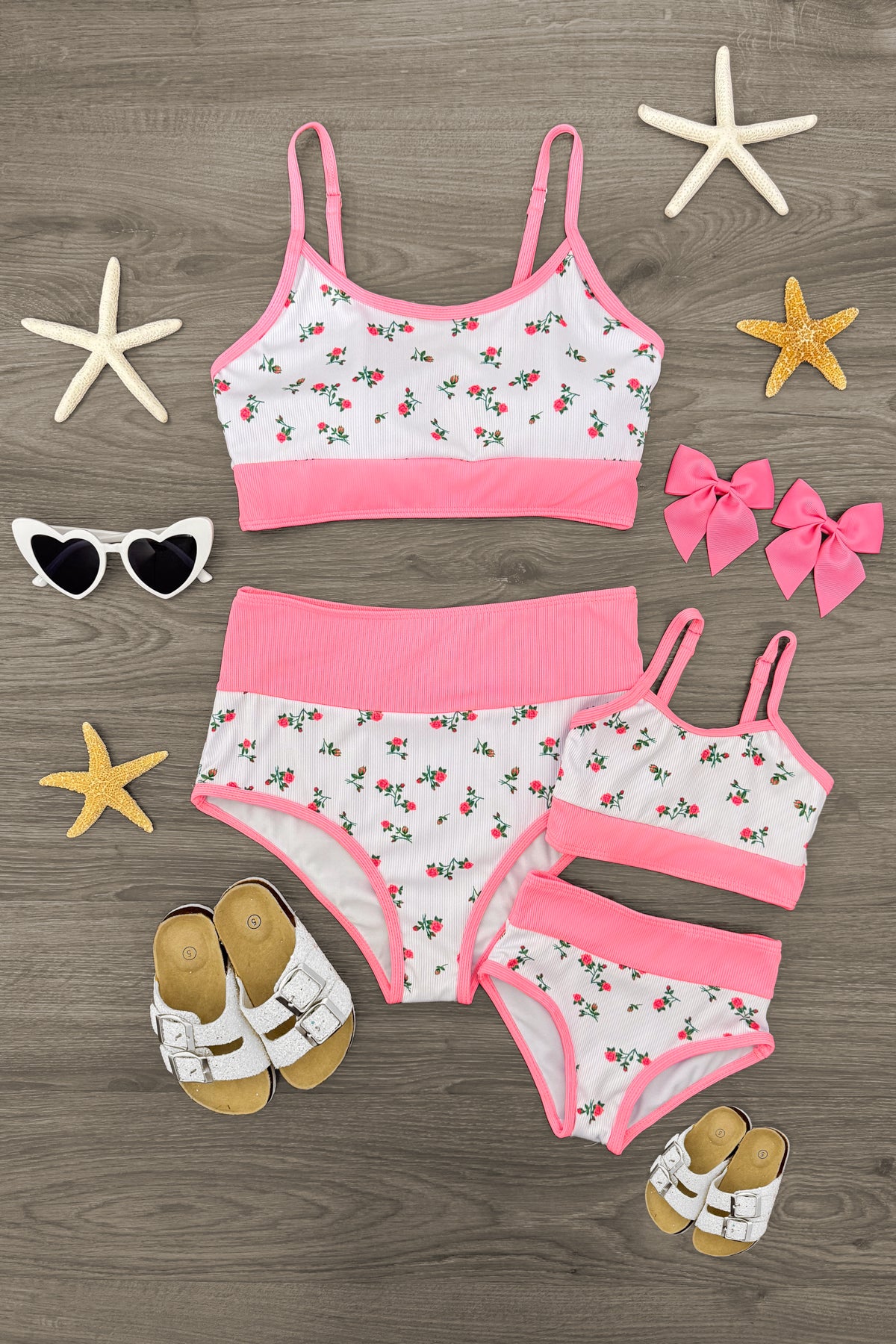 IMG_4906-Edit-Edit Mom & Me - Pink & White Ribbed Rose Bikini - Image 1
