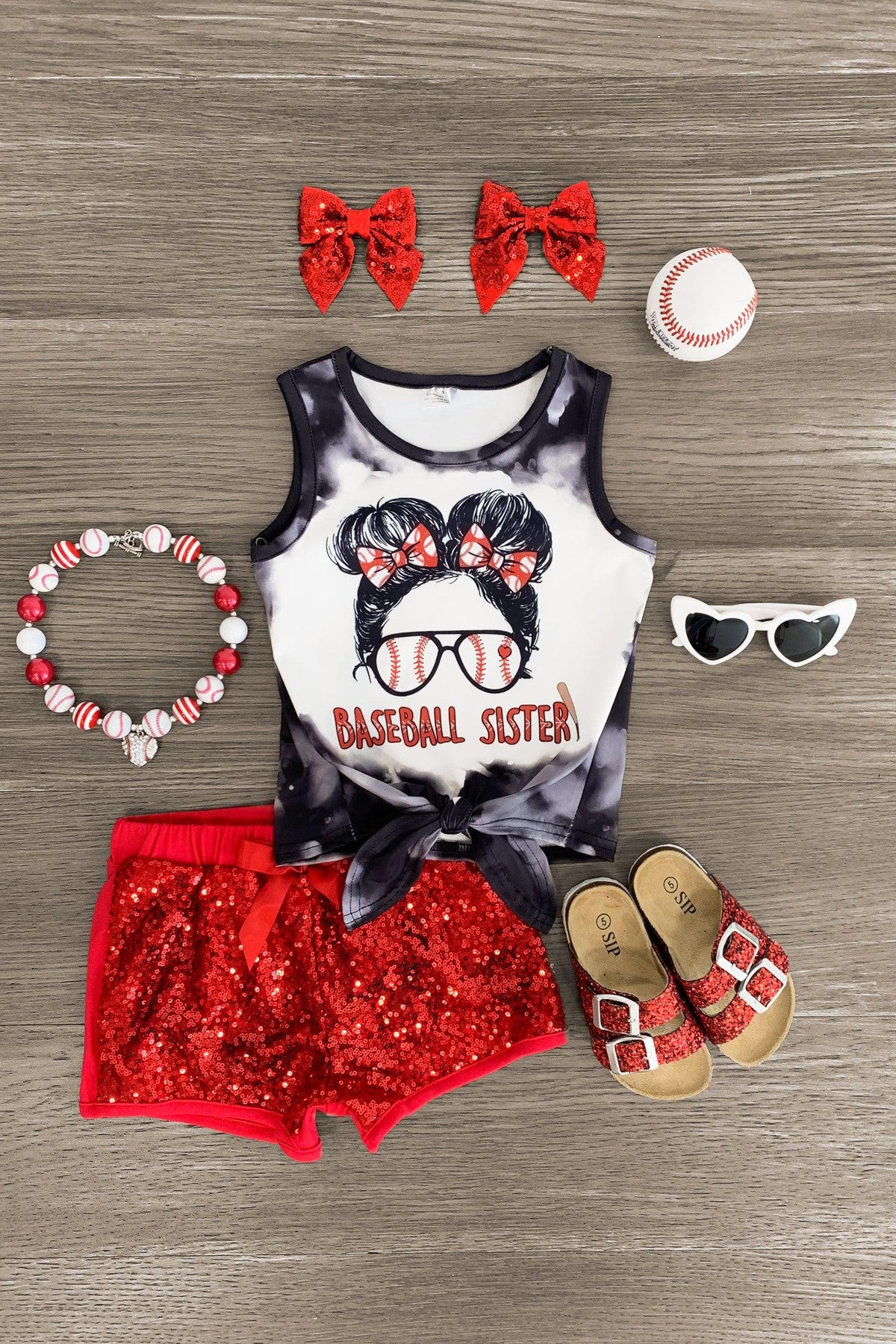 IMG_4968-Edit "Baseball Sister" Red Sequin Short Set - Image 1