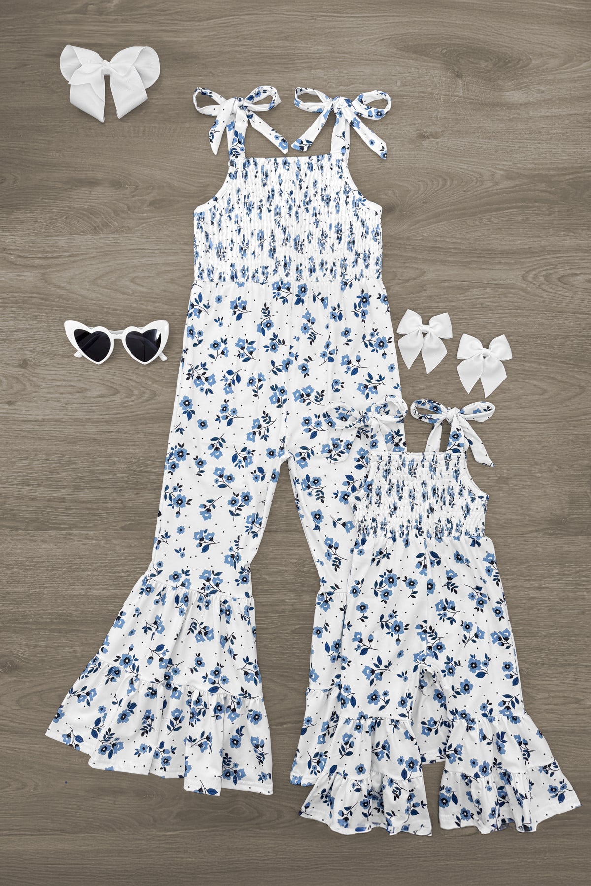 IMG_5449-Edit Mom & Me - White & Blue Floral Jumpsuit - Image 1