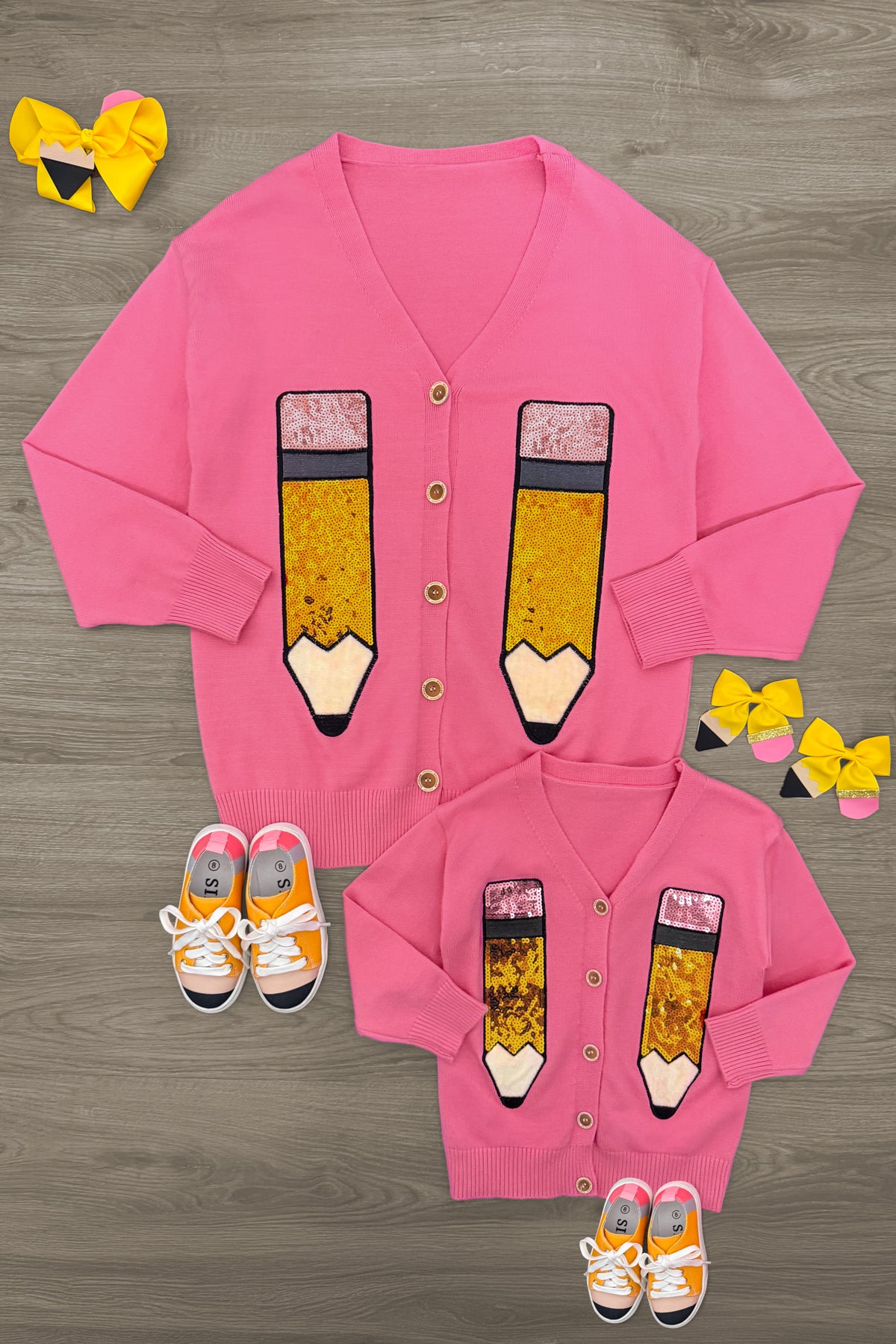 IMG_5631-Edit Mom & Me - Hot Pink Sequin Pencil Cardigan - Image 1