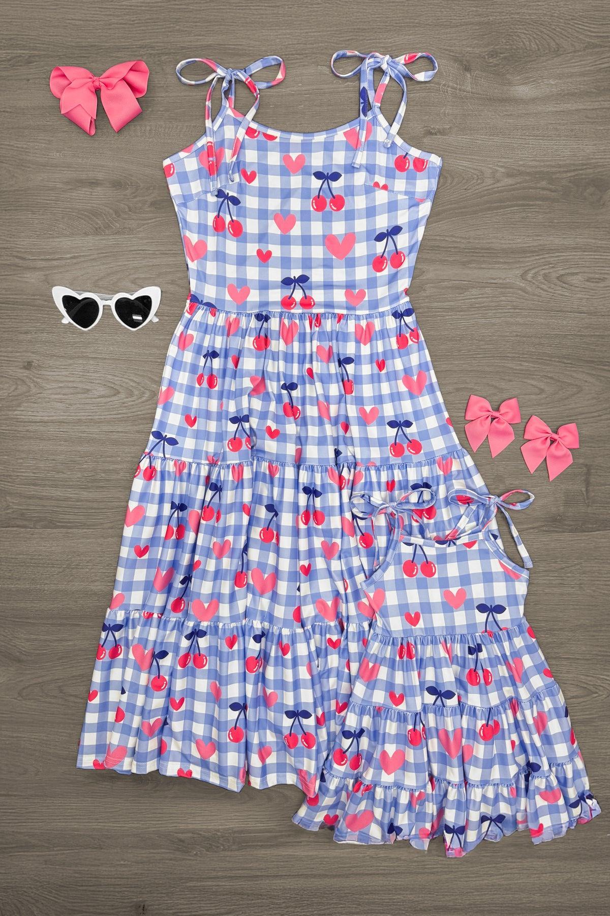 IMG_5645-Edit Mom & Me - Gingham Cherry Heart Dress - Image 1