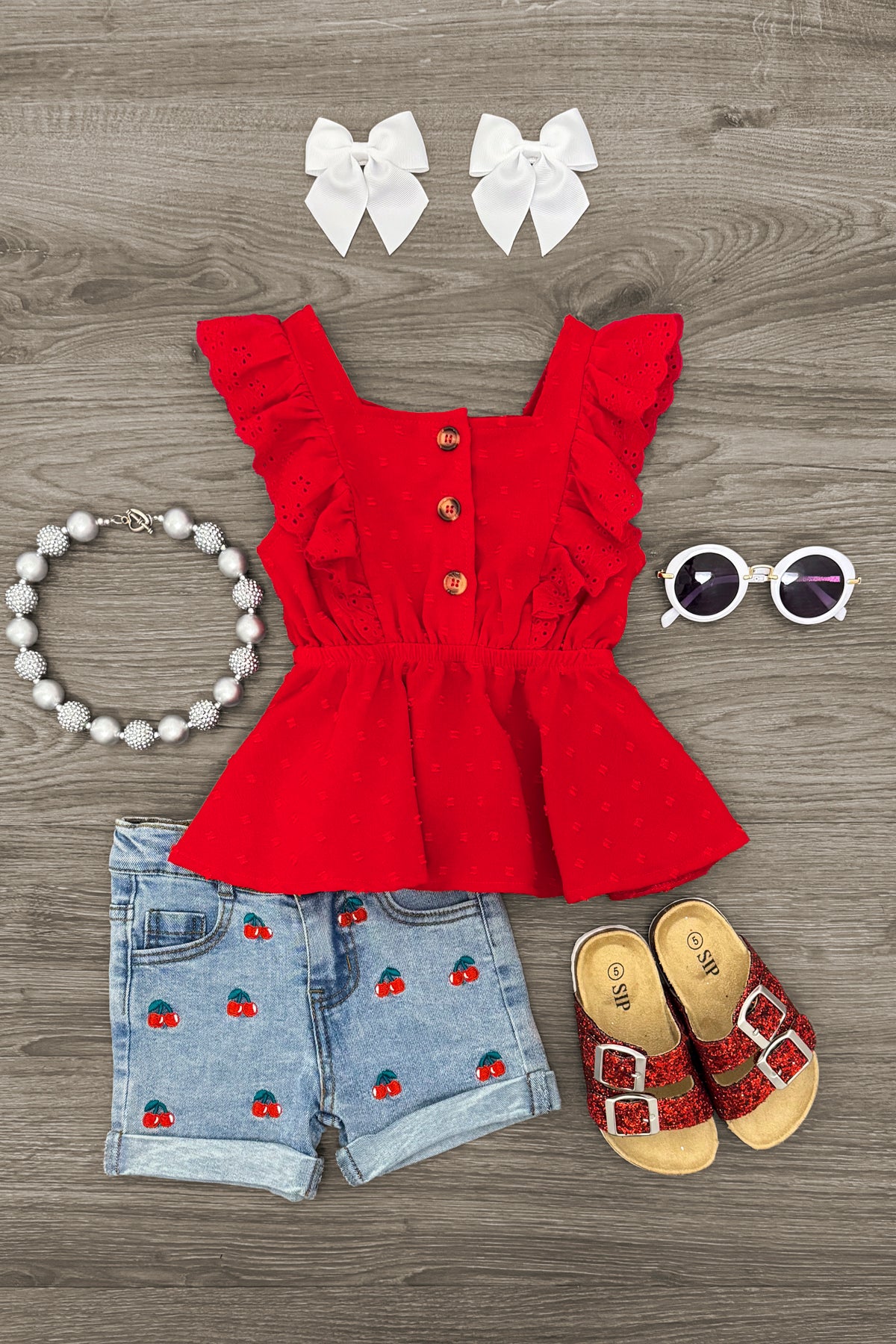 IMG_5664-Edit-2-1 Red Cherry Denim Short Set - Image 1