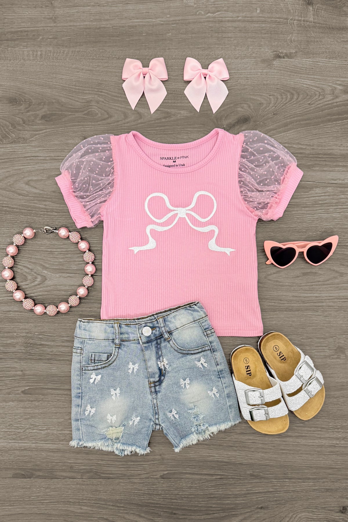 IMG_5674-Edit Pink Bow Denim Short Set - Image 1