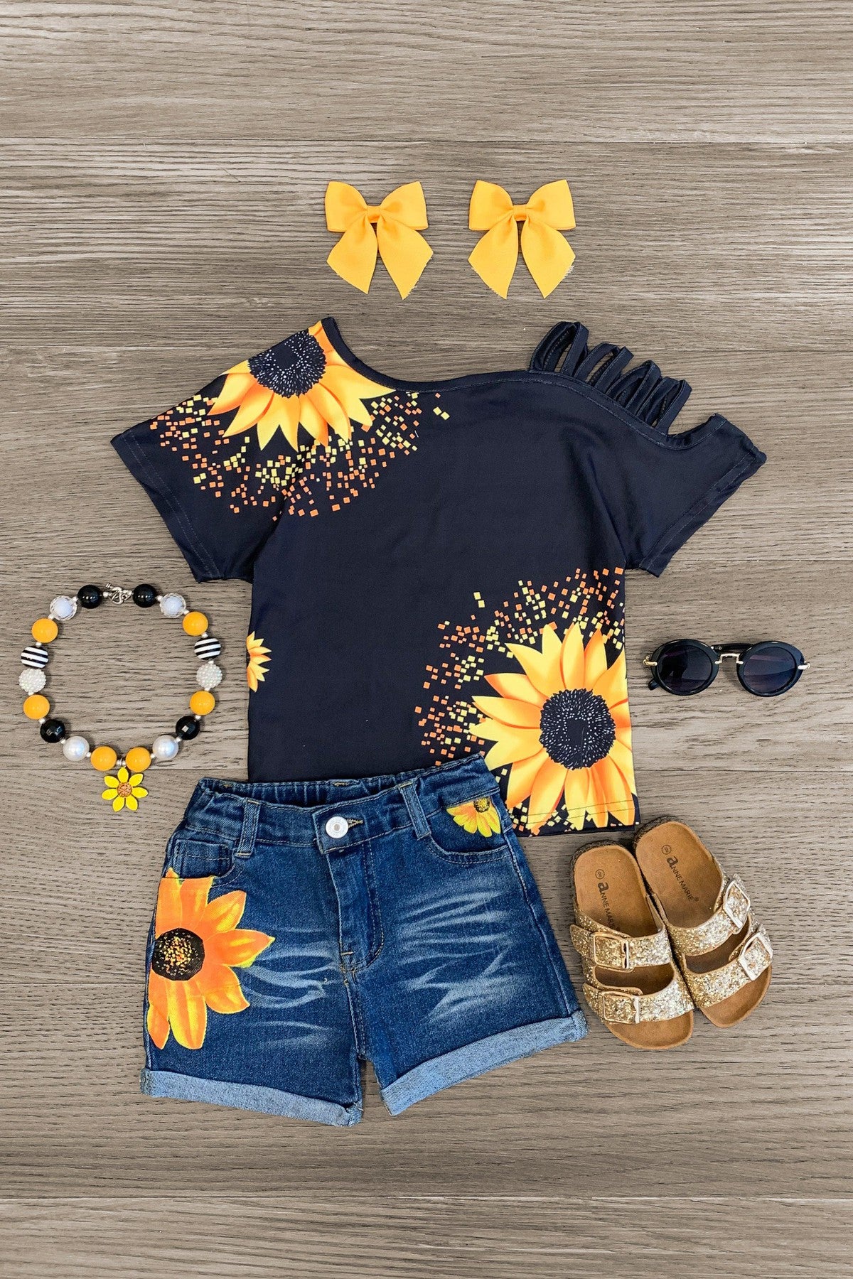 IMG_6119-Edit Sunflower Open Shoulder Denim Short Set - Image 1