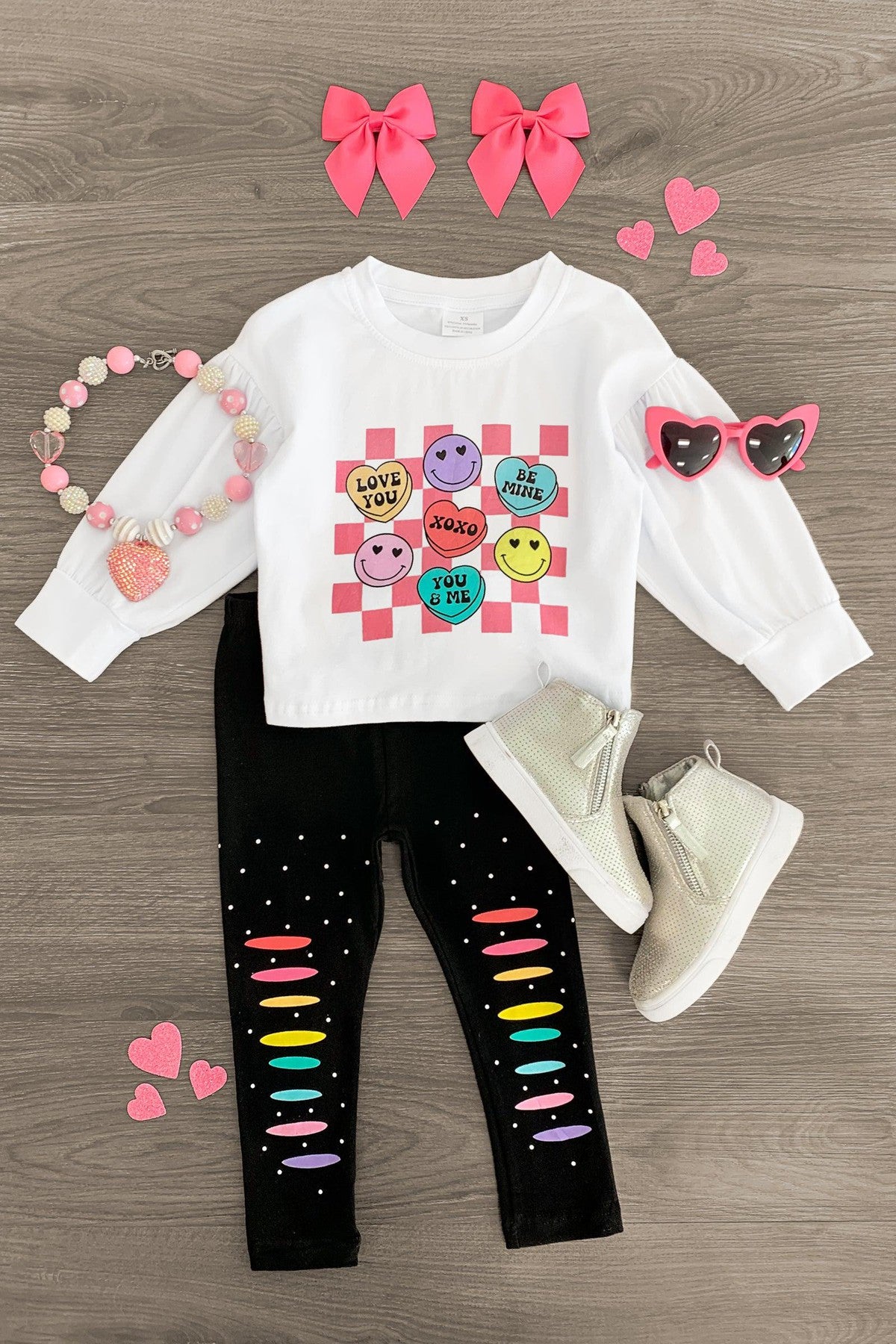 IMG_6188-Edit_428f6426-9f02-4881-939b-44049c0d866e Checkered Candy Hearts Legging Set - Image 1