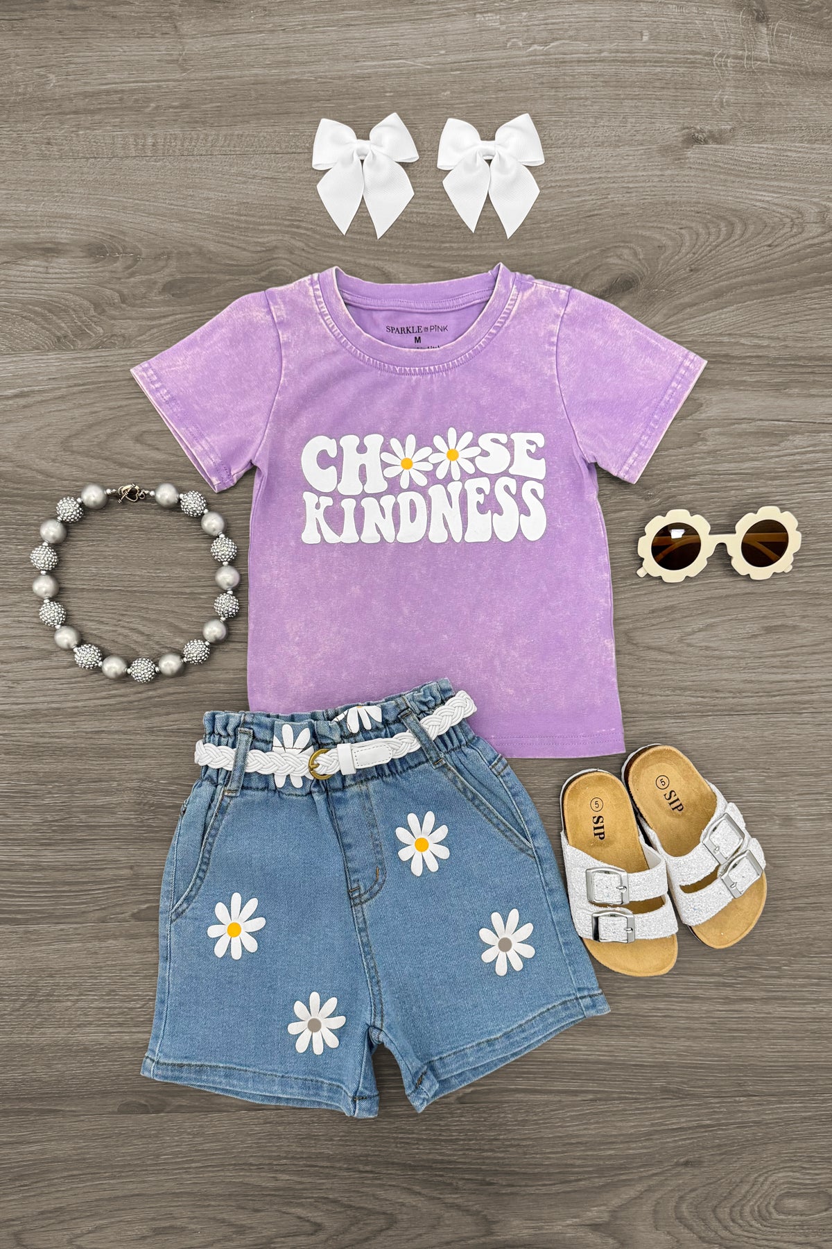 IMG_6345-Edit "Choose Kindness" Daisy Denim Short Set - Image 1