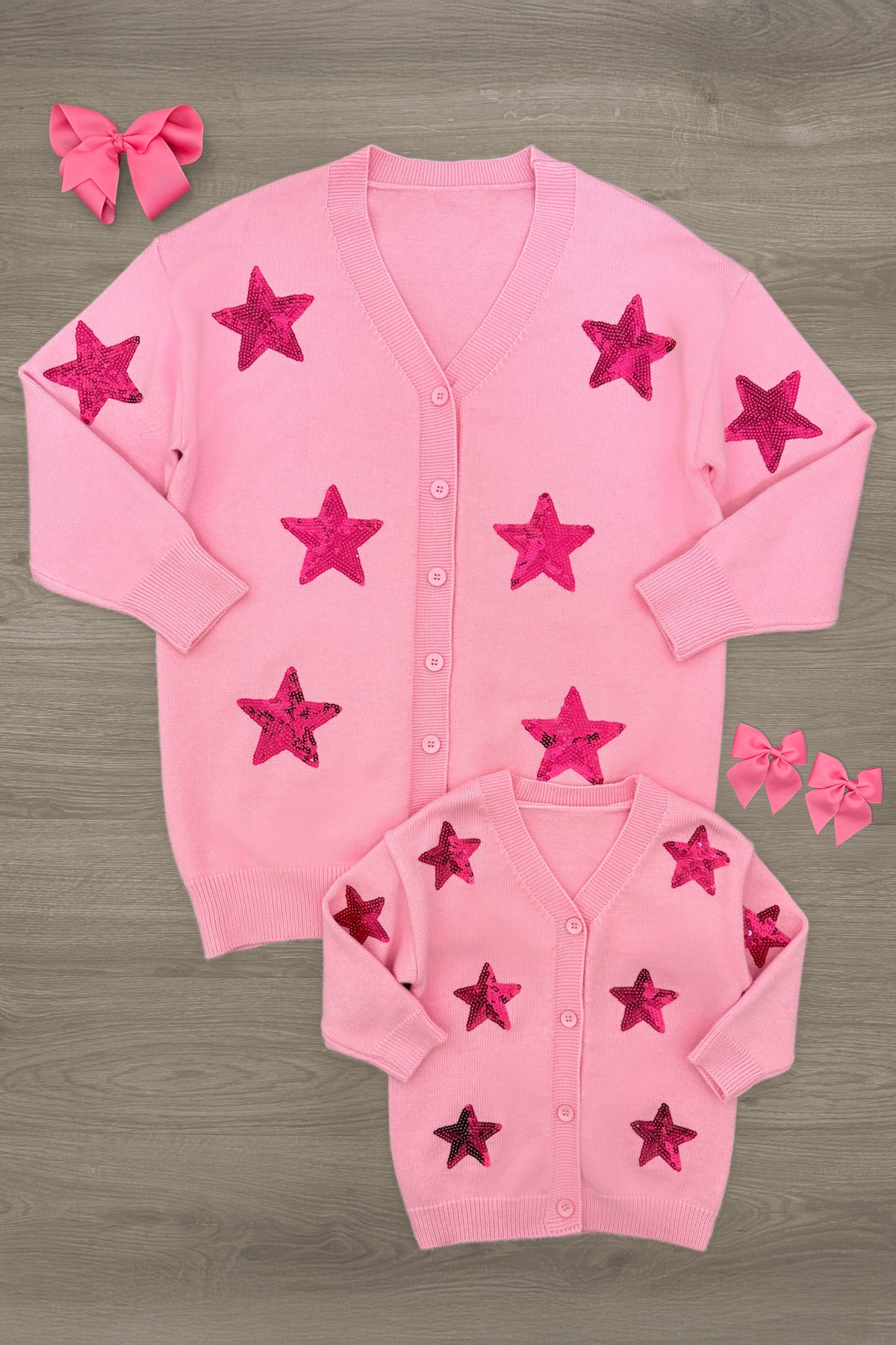 IMG_6825-Edit Mom & Me - Pink Sequin Star Cardigan - Image 1