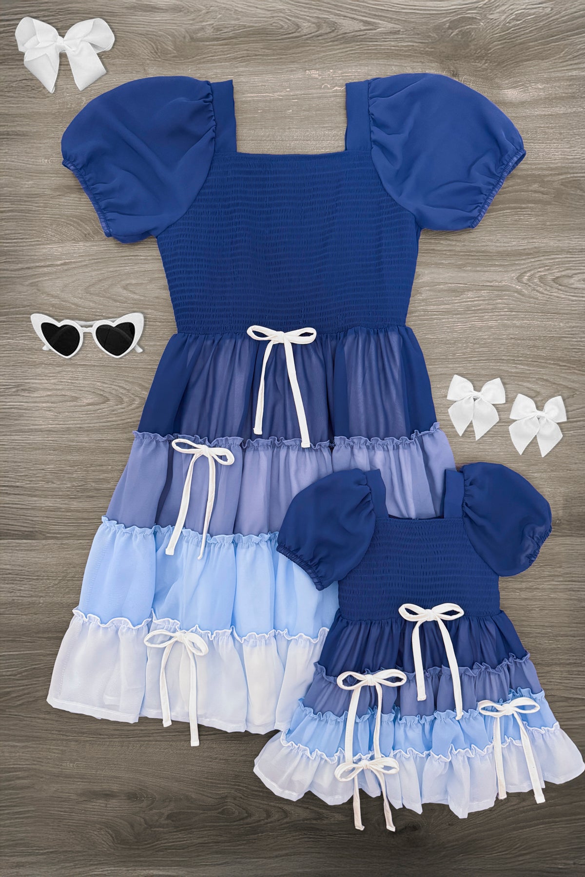IMG_6936-Edit_edbf4673-1c08-4f8a-adbe-924382a2561a Mom & Me - Blue Ruffle Bow Dress - Image 1