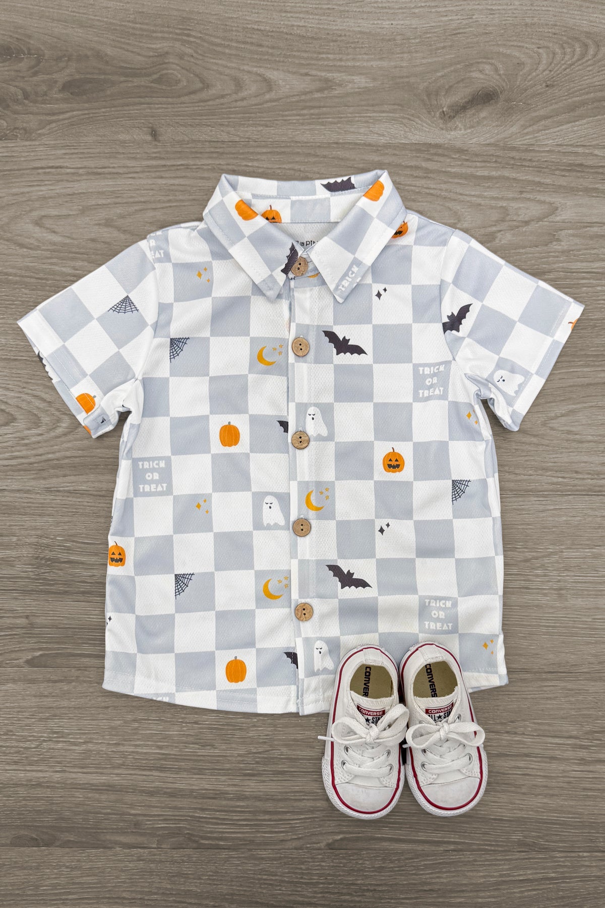 IMG_7167-Edit Trick Or Treat Checkered Button Down Top - Image 1