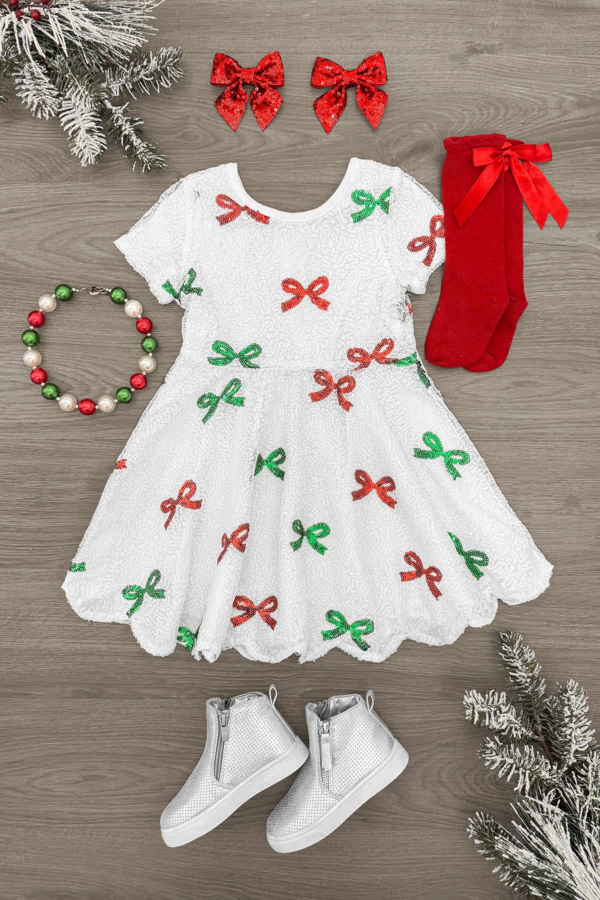 IMG_7549-Edit Red & Green Sequin Bow Dress - Image 1