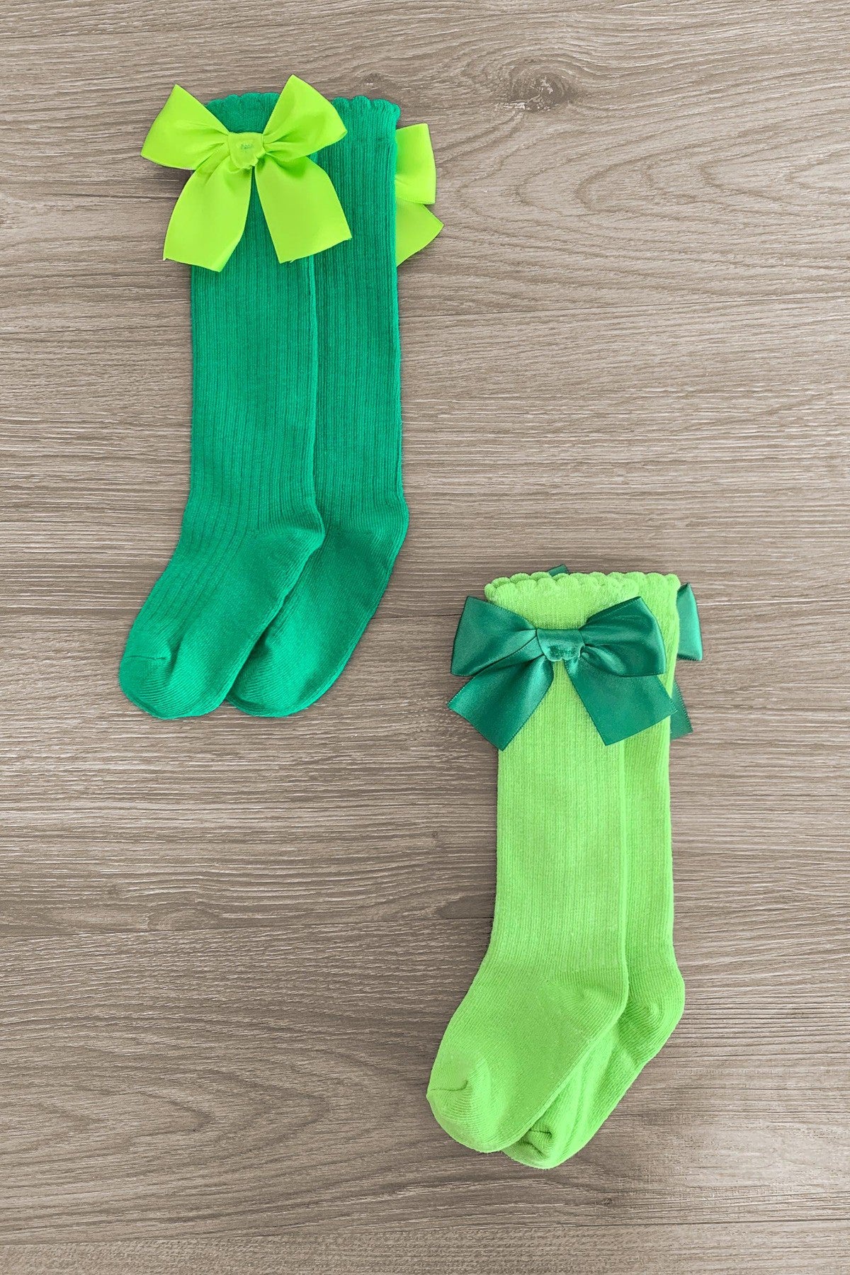 IMG_7595copy-Edit Green Knee High Silk Bow Socks - Image 1