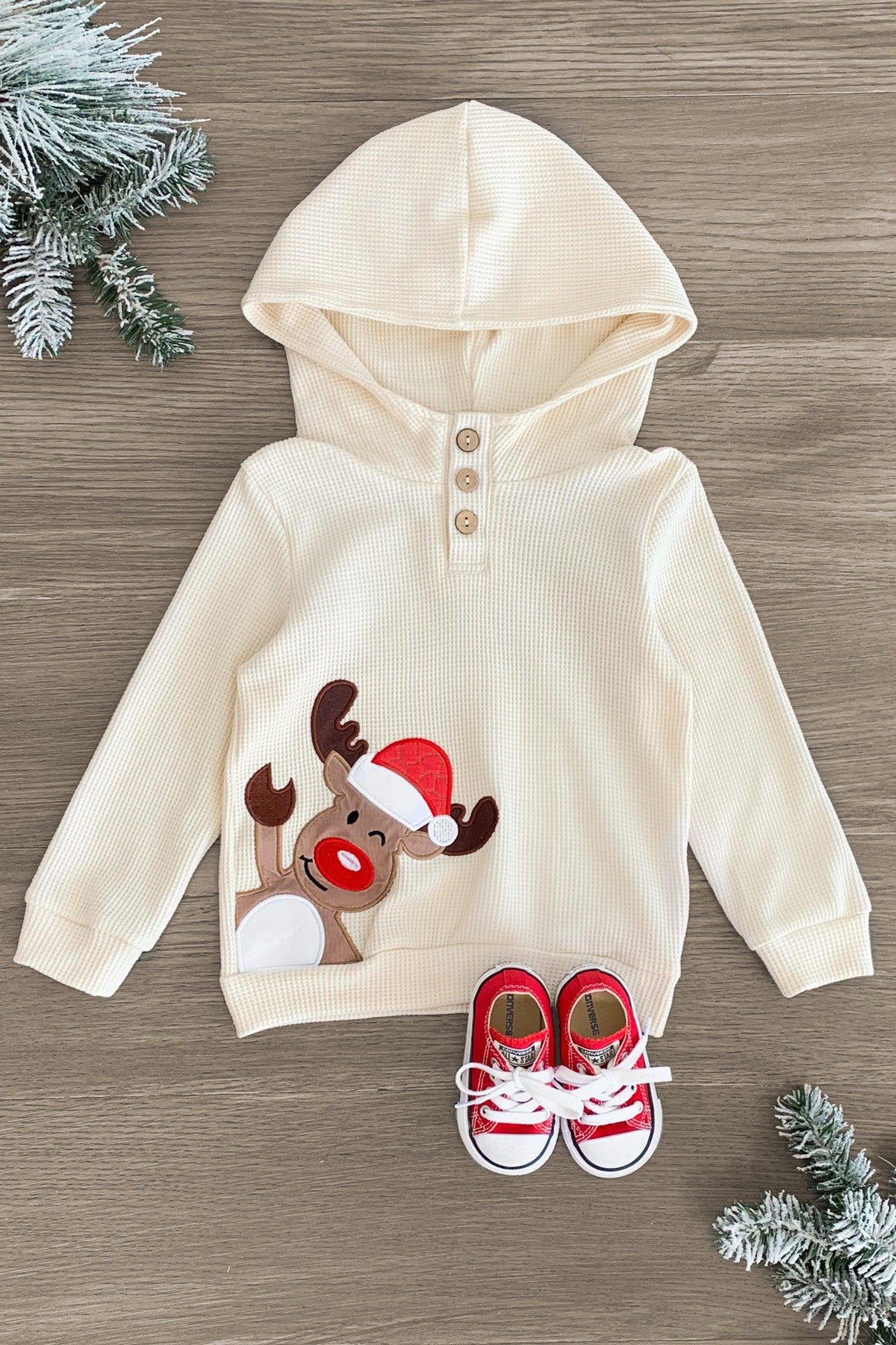 IMG_7990-Edit-2 Cream Waffle Knit Reindeer Hoodie - Image 1